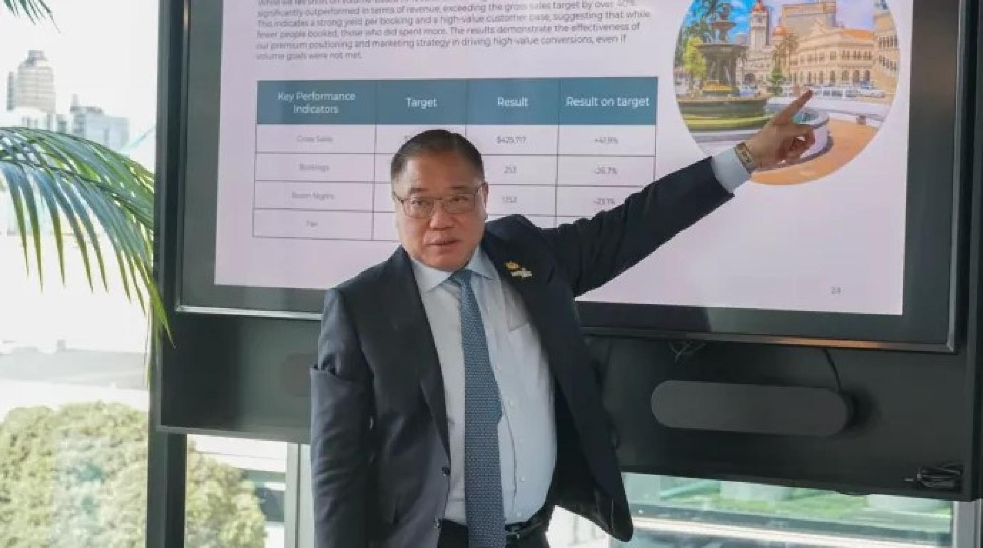 张庆信向澳洲旅游合作伙伴展示关键绩效指标与营销成果。
