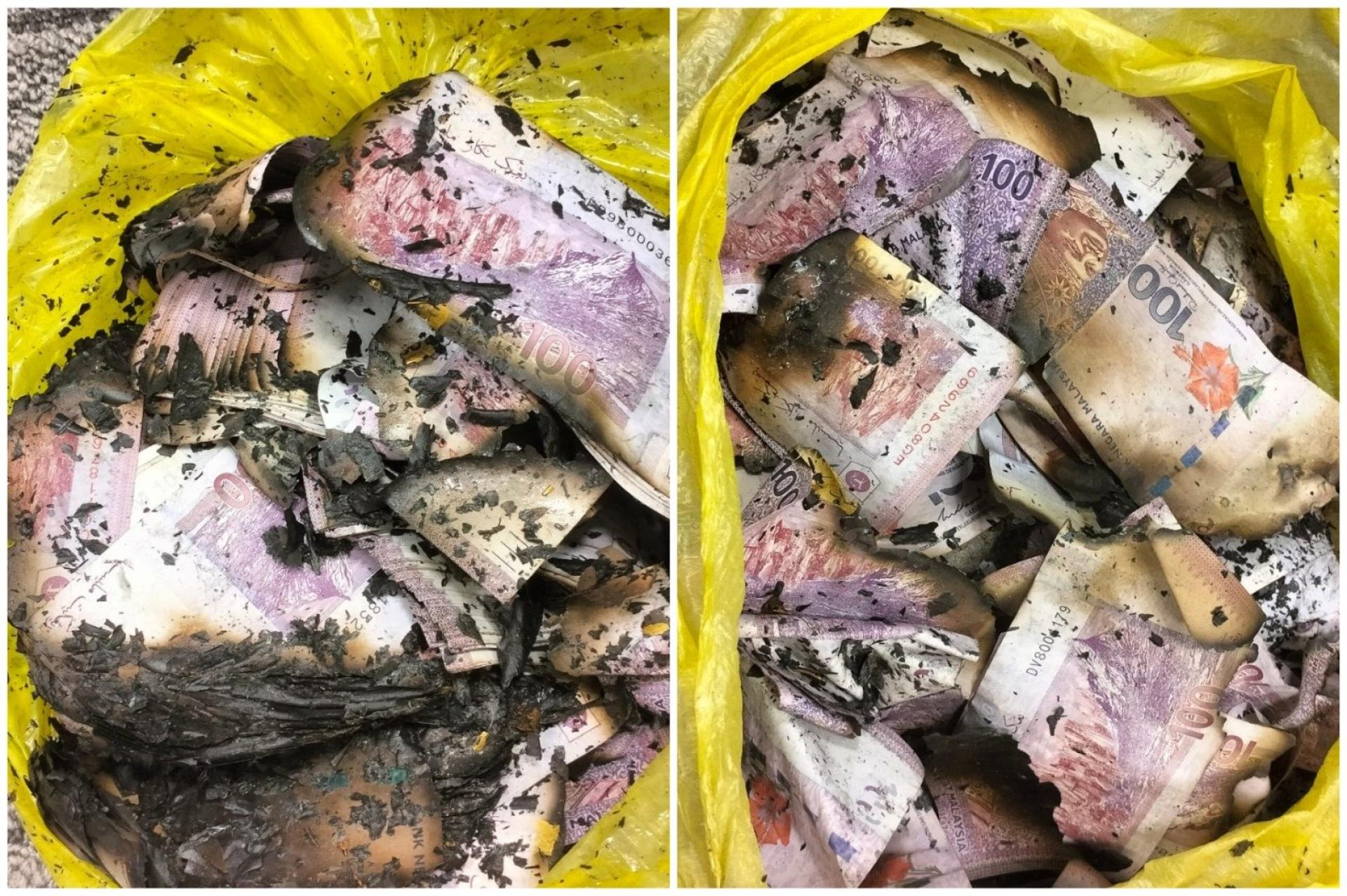 嫌犯在发现反贪会官员到场后，疑似情急之下将数包现金拿去焚烧，企图销毁证据。