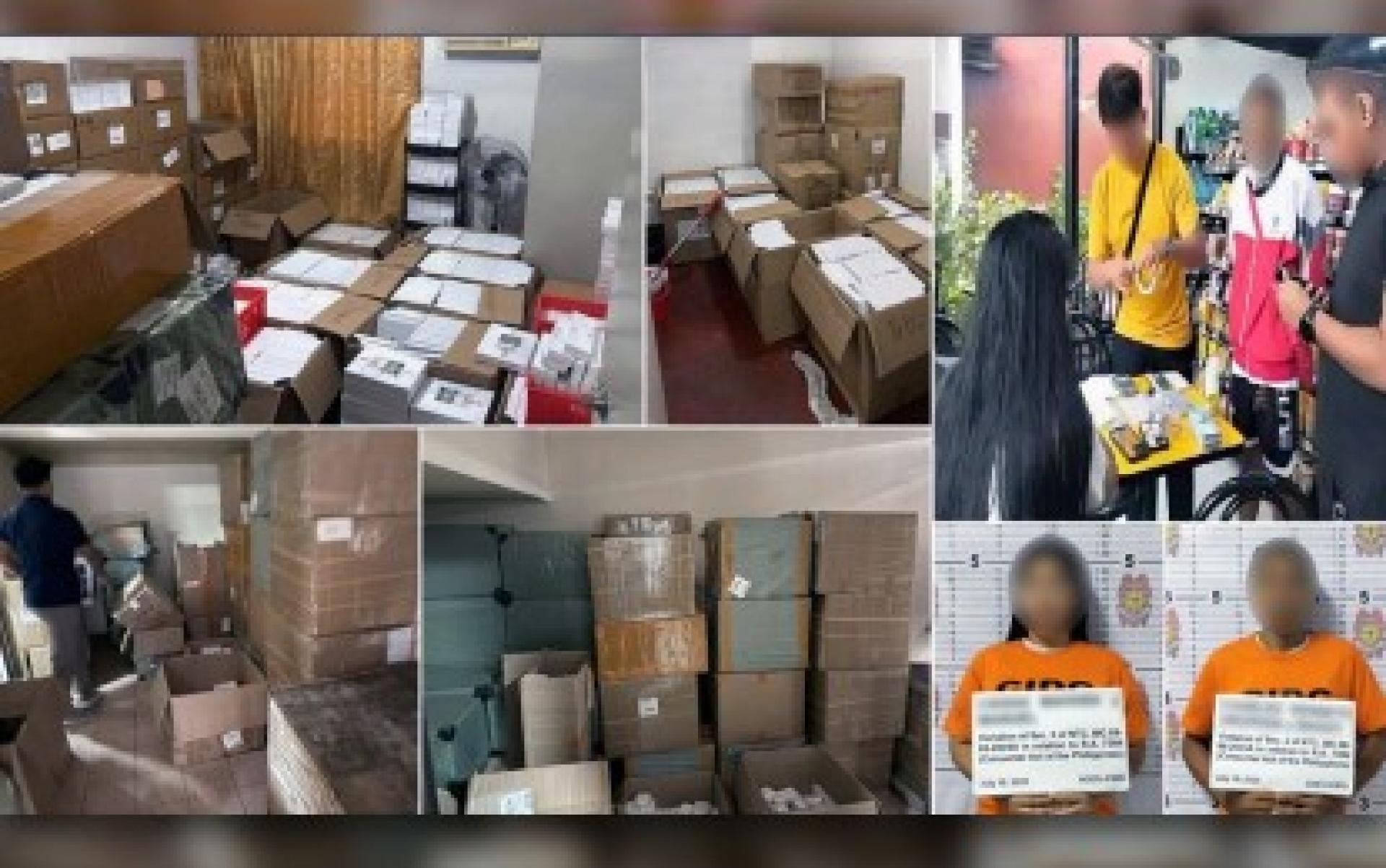 7月19日，菲律宾刑事调查侦查组（CIDG）在帕拉纳克市展开行动，逮捕两名嫌疑人并查获价值1.214亿比索的假冒苹果产品。经查，这批电子产品未取得国家电信委员会销售许可，也未在贸易工业部注册。（图片来源：CIDG）