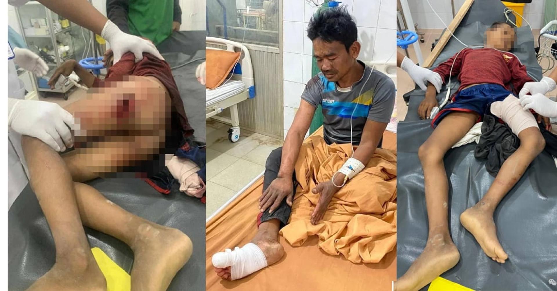 图为部分在逃亡中遇袭受伤的柬埔寨平民。