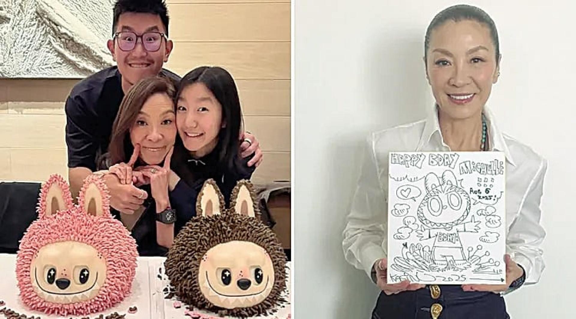 杨紫琼63岁生日秀出Labubu蛋糕及Labubu生日卡。