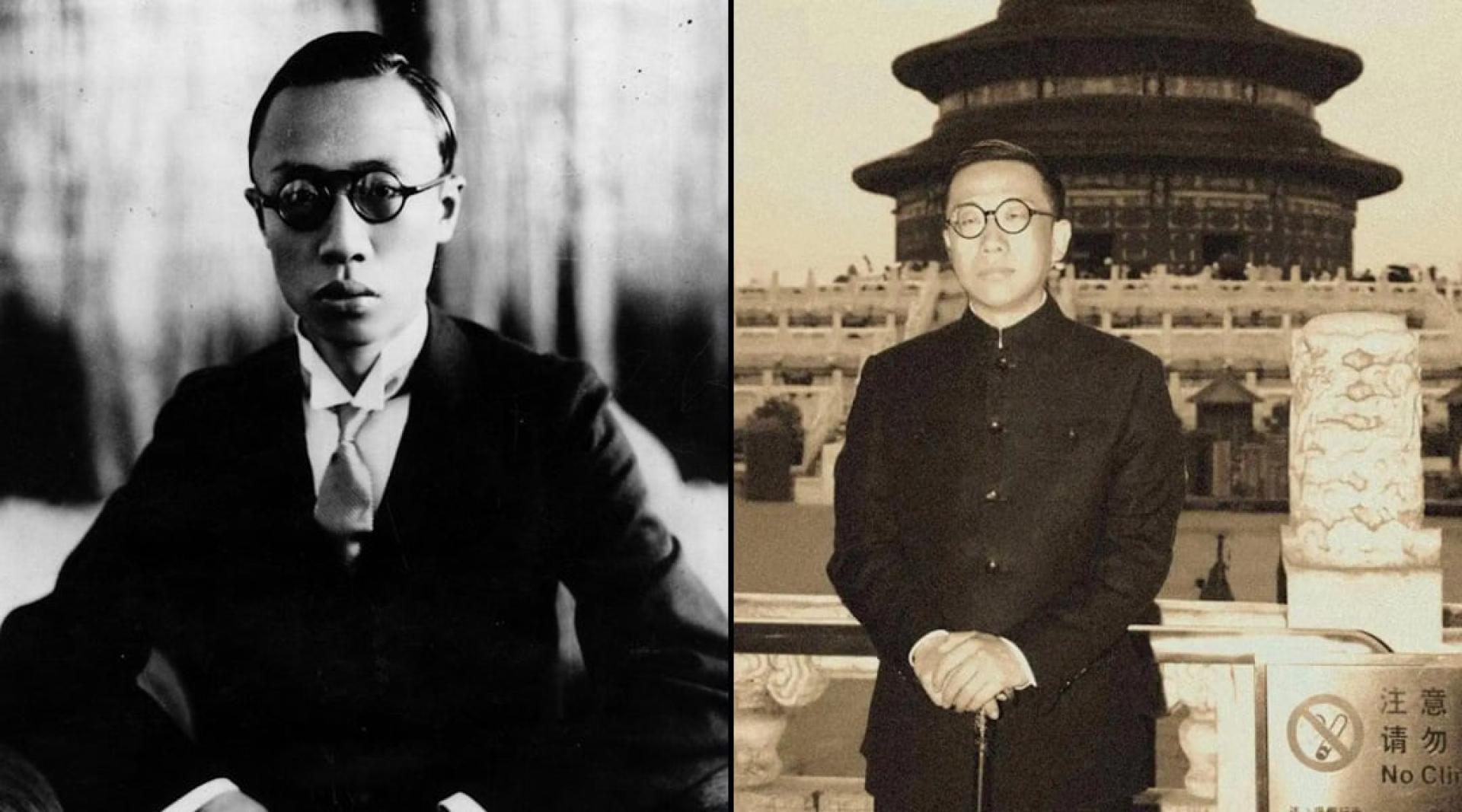 （左）末代皇帝溥仪。（右）付强在天坛拍摄复古照片。