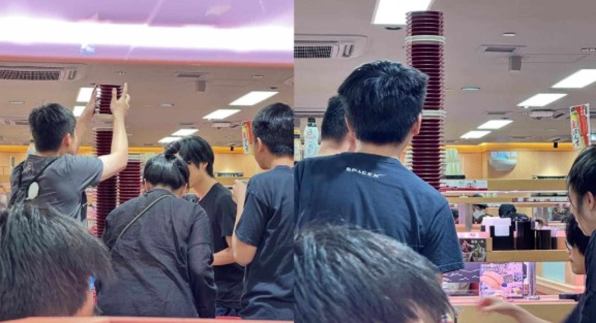 有客人将寿司碟叠高至近乎天花板。（网络图）