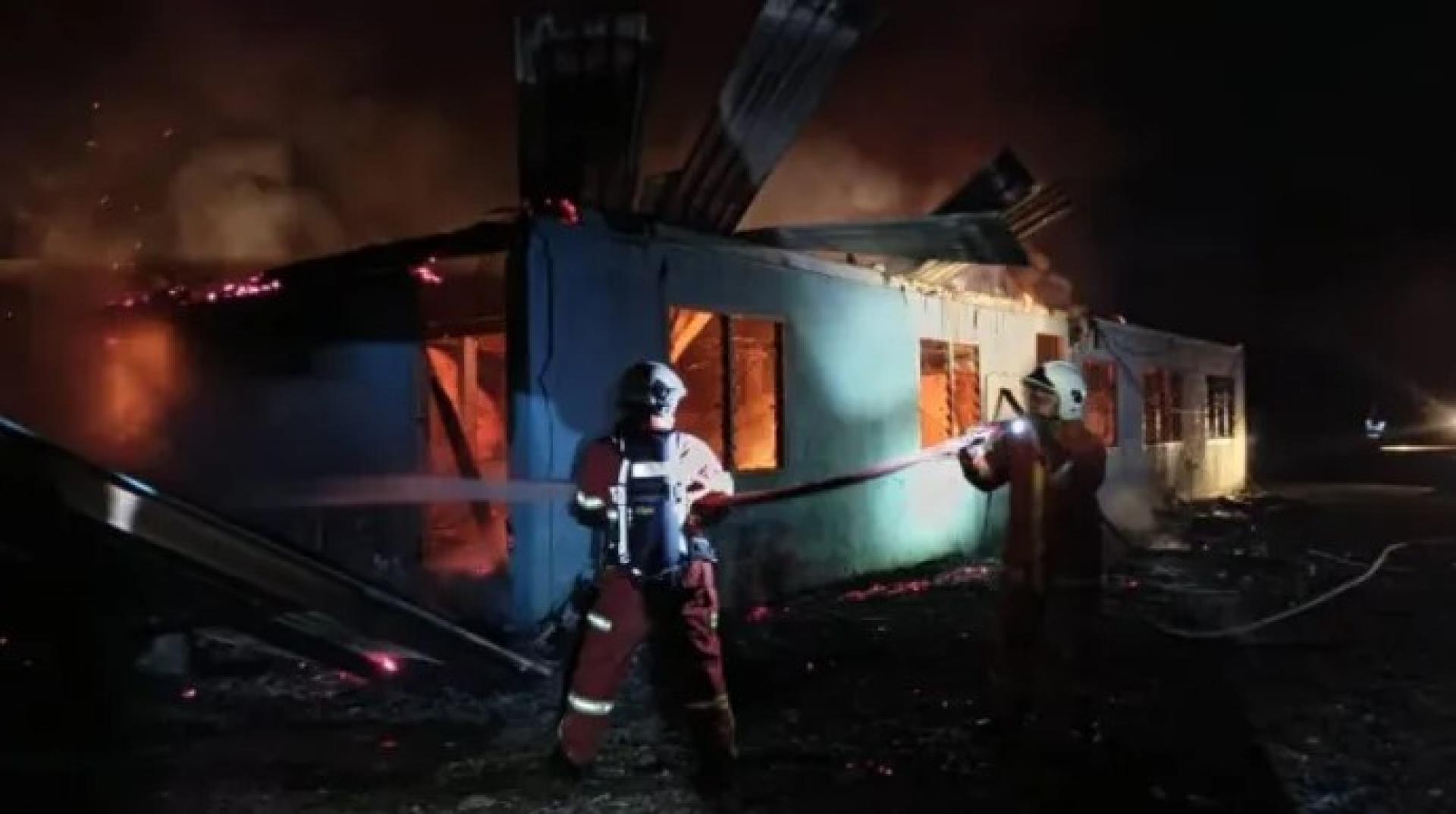 Firefighters battling flames as a church in Bakas, Sibuti was engulfed in fire late Tuesday night (Sept 2, 2025).