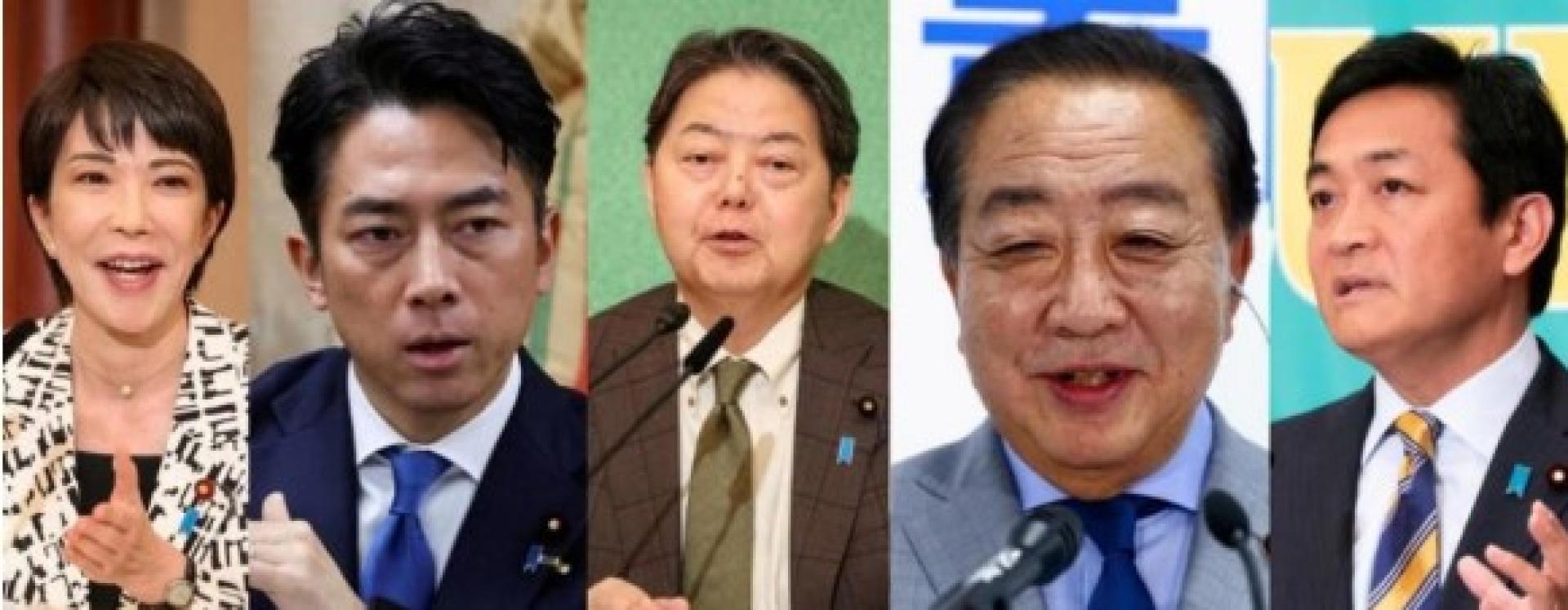 从左起高市早苗、小泉进次郎、林芳正、野田佳彦和玉木雄一郎。