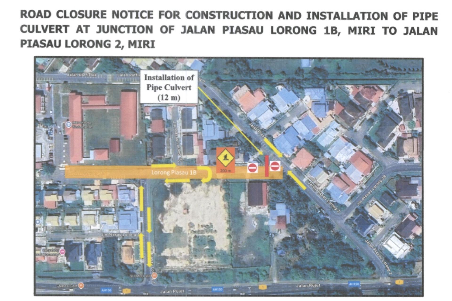 美里卑尔骚路1巷至2巷交界处将于9月12日至21日全面封路施工，受影响的地点规划图已随通知附上，提醒公众提前留意并做好出行安排。