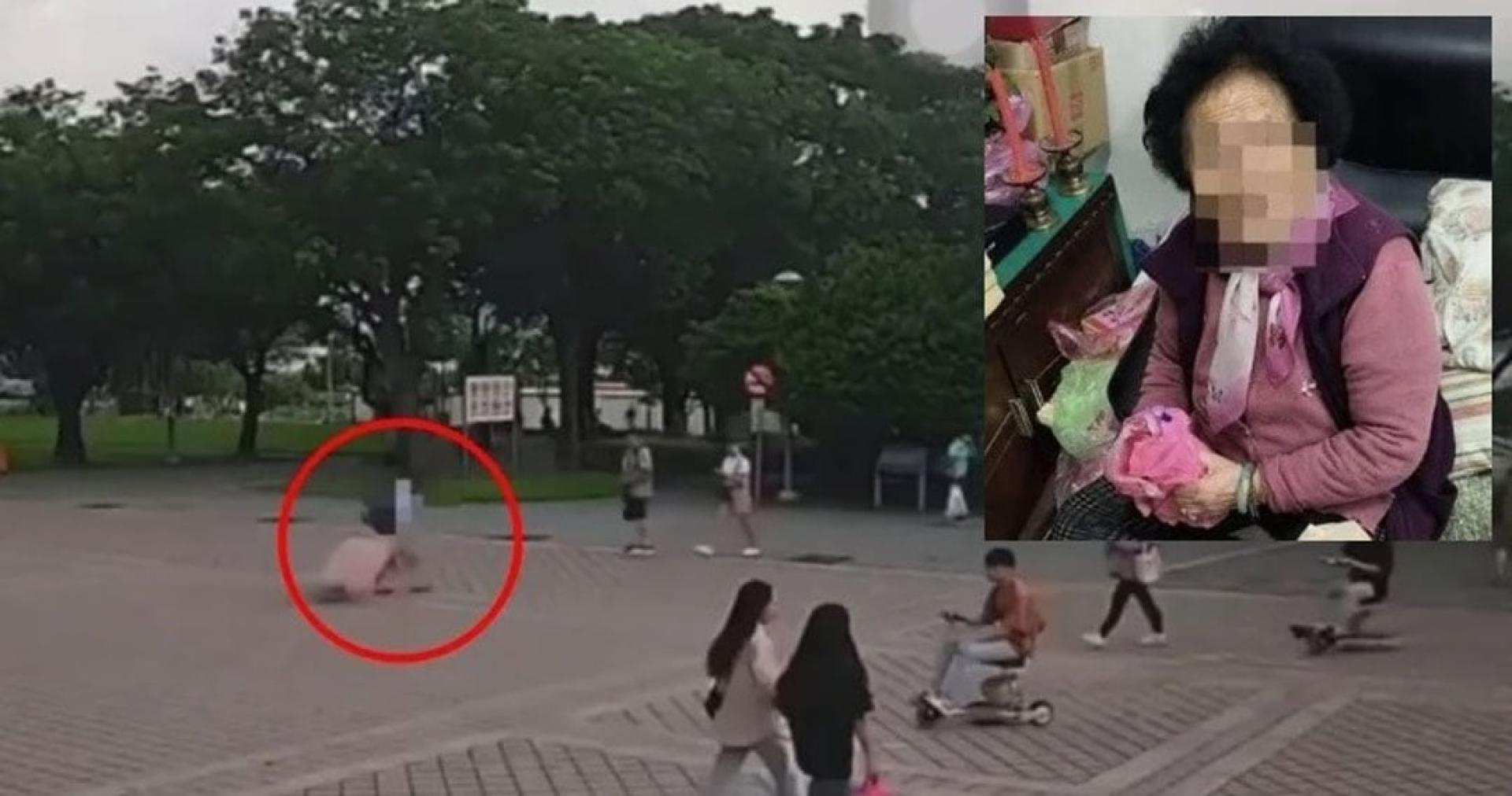 监视器发现，殷女拖著大行李厢走向河畔。小图为女死者。
