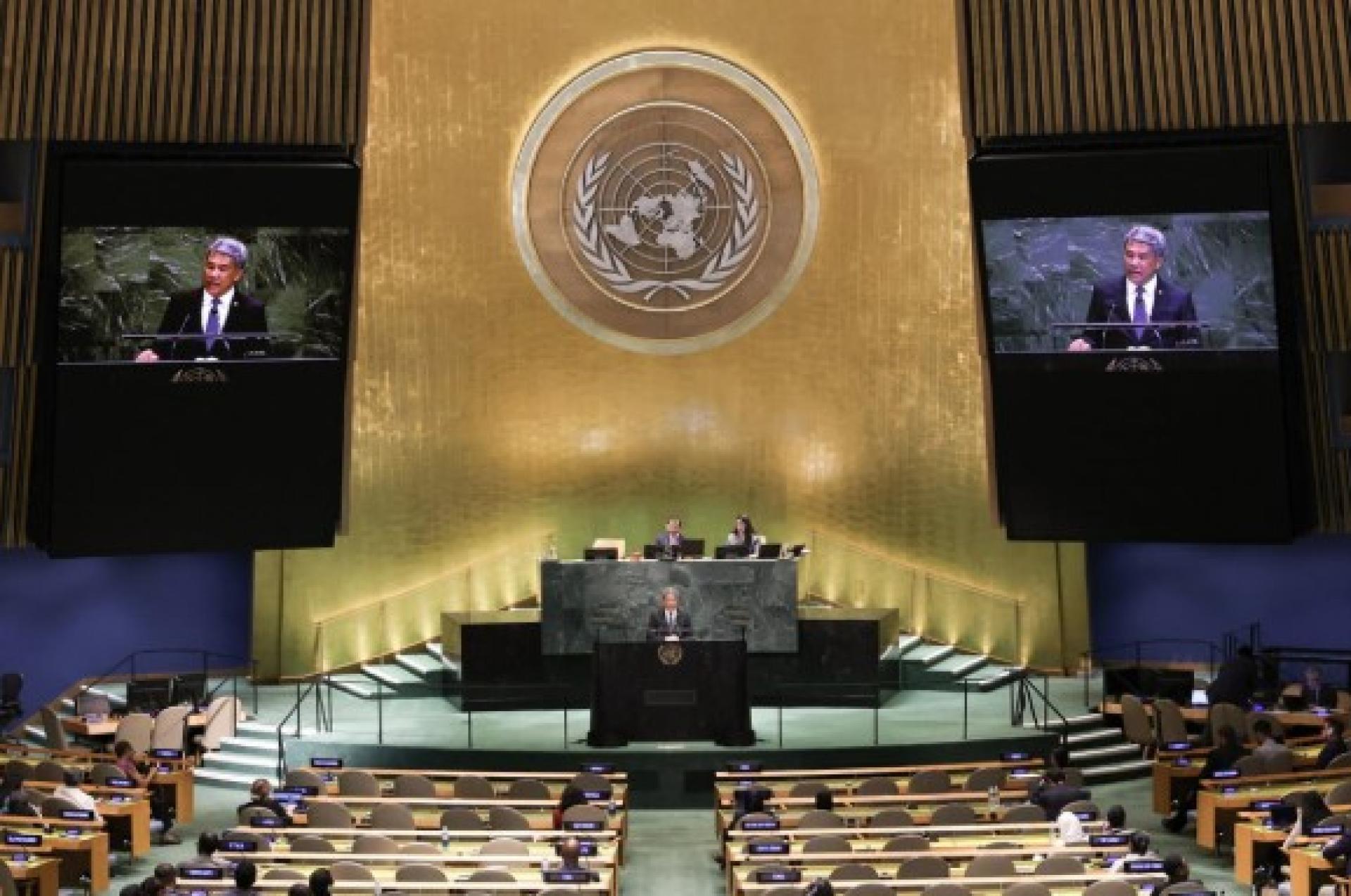 莫哈末哈山在联合国大会高级别辩论中，发表我国国家声明。
