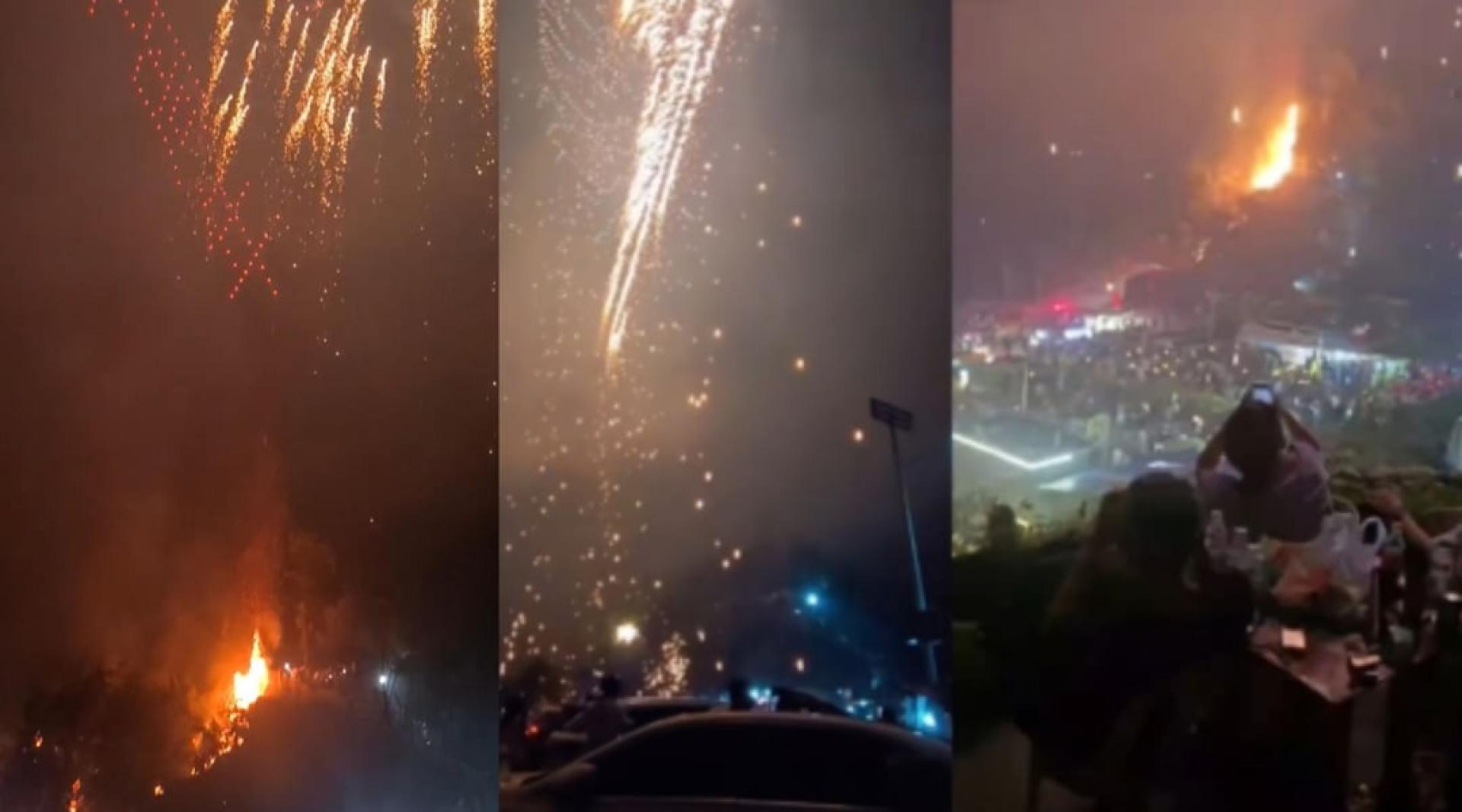 烟火突然像流星雨般从空中坠落。