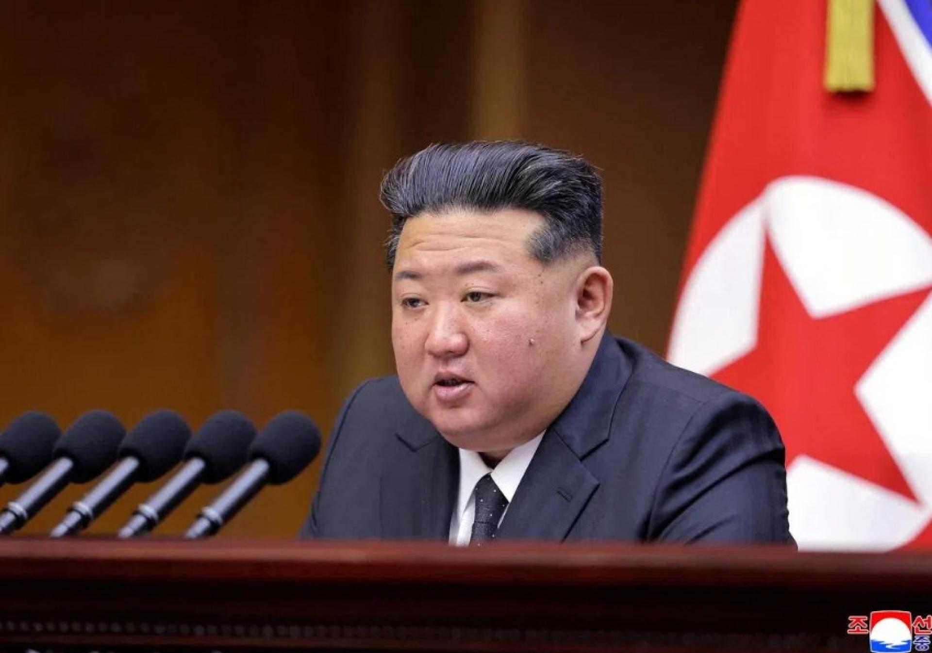 9月22日，朝鲜领导人金正恩在平壤出席最高人民会议时发表讲话。