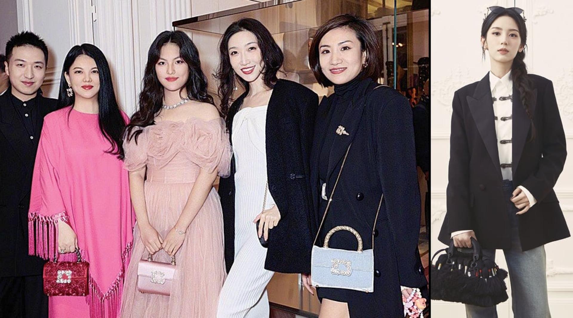 李湘（左二）晒女儿王诗龄（中）参与巴黎时装周的美照。周也（右）日前也飞巴黎参加时装周活动。
