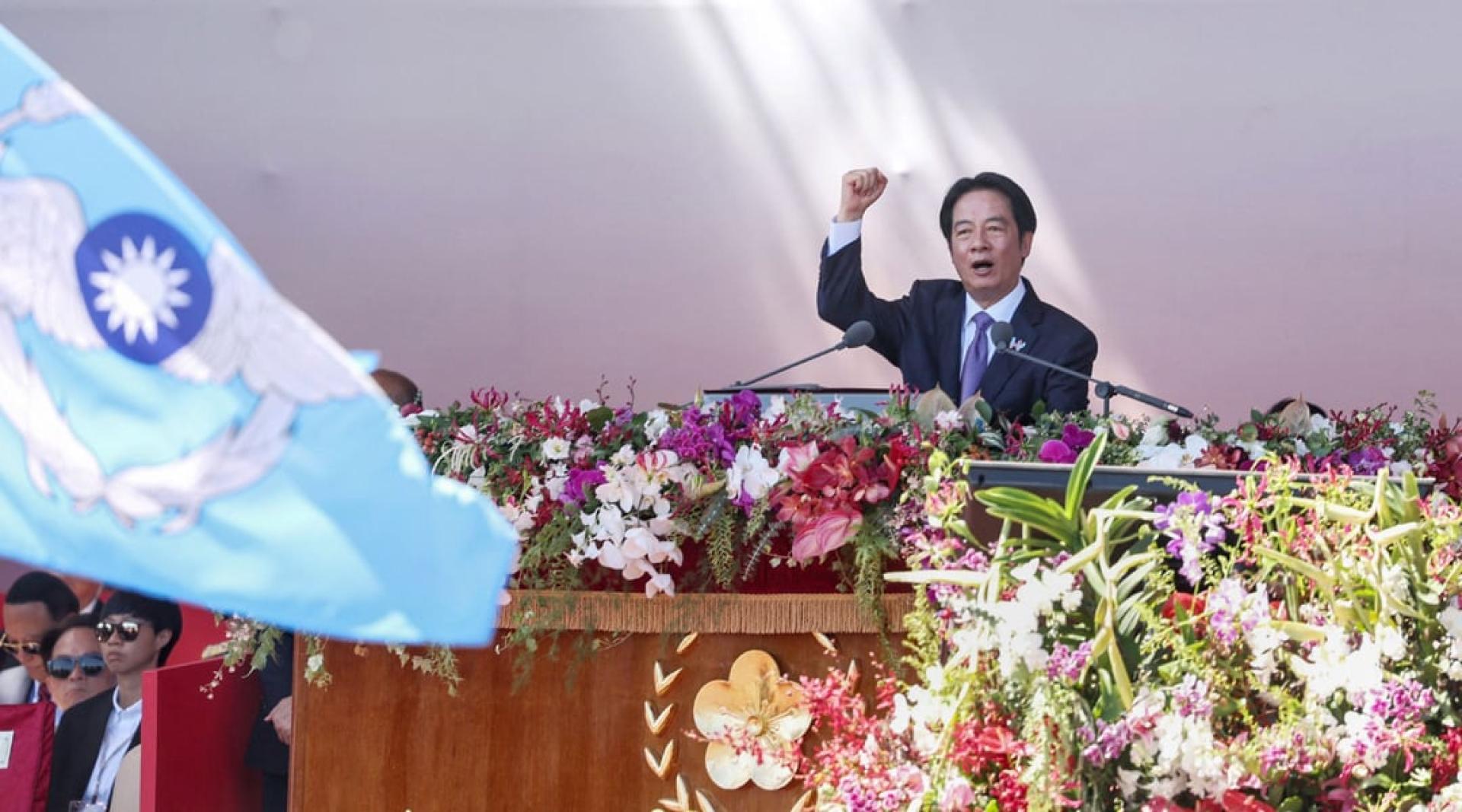 台湾总统赖清德10日在总统府发表双十节演讲。