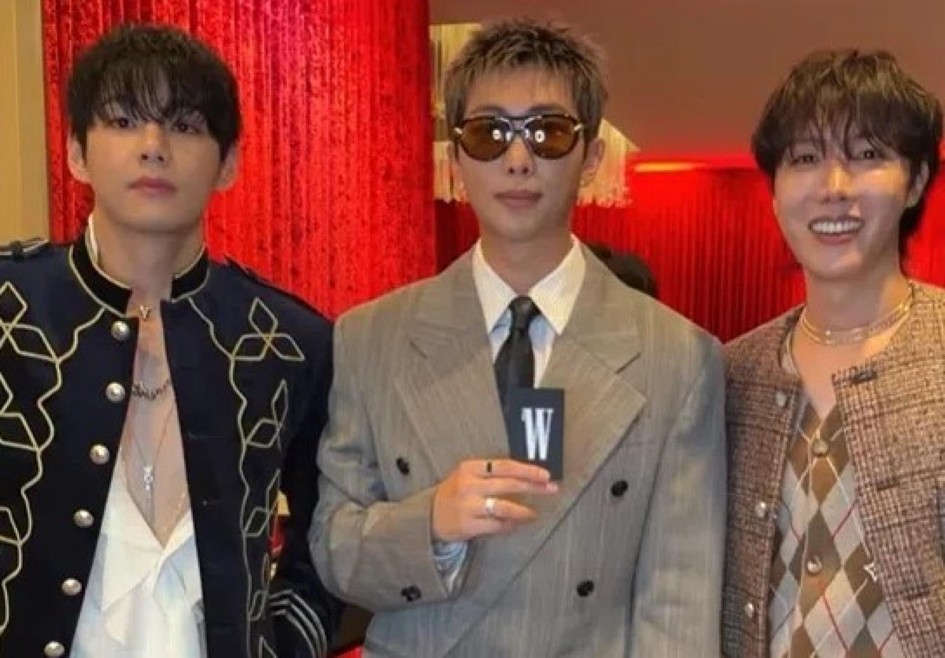 “W Korea”第20届乳癌宣传活动众星云集，包括BTS的V（左起）、RM和J-Hope。