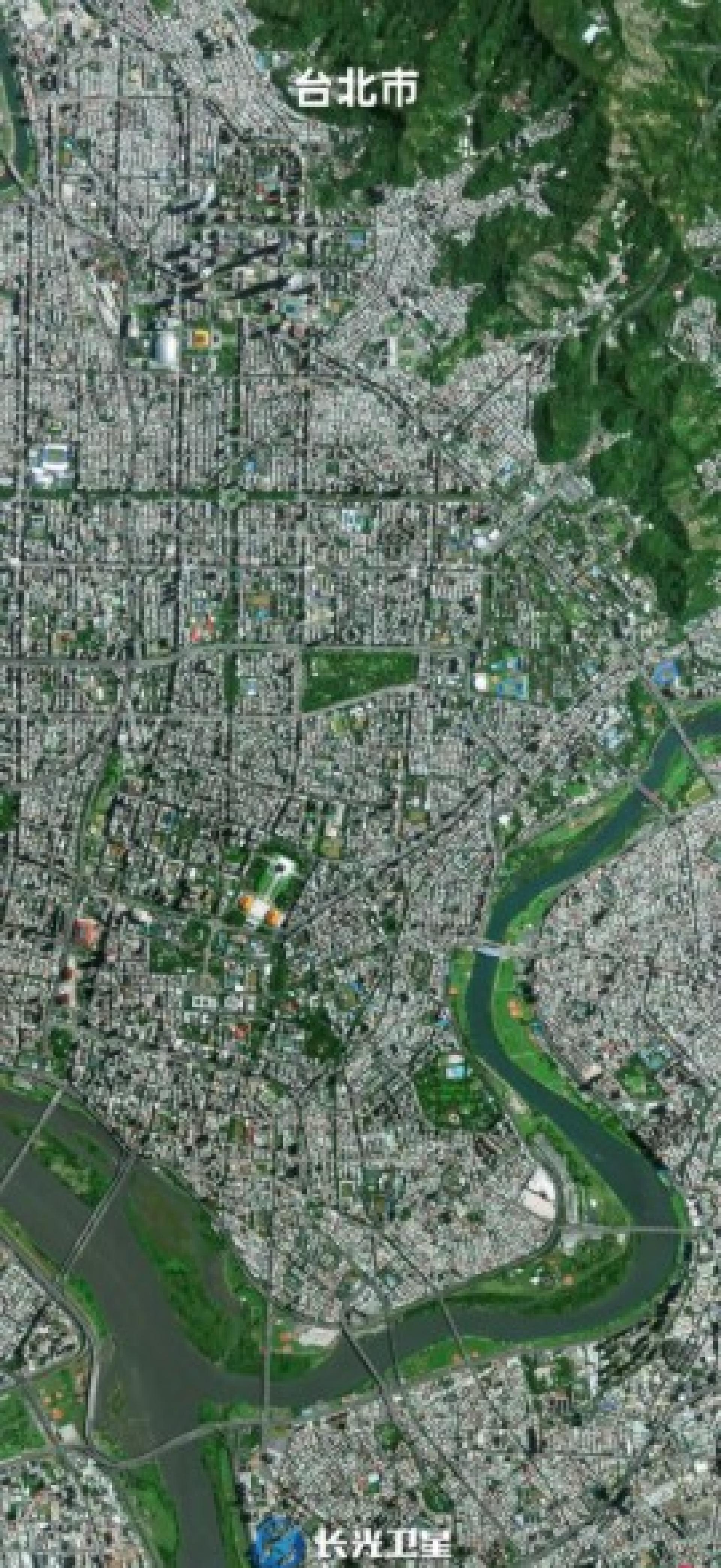 中国大陆商用卫星“吉林一号”上星期六（10月25日）在微信公众号发布了多张台湾高清卫星影像，当中涵盖台北市等地。 （“吉林一号”微信公众号）