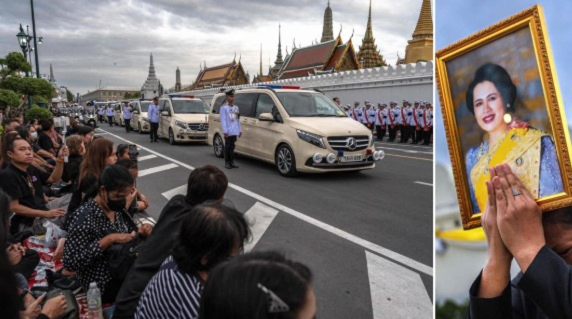 诗丽吉王太后的遗体从朱拉隆功医院运送到大皇宫。民众在车队行径路线上向诗丽吉表达敬意。