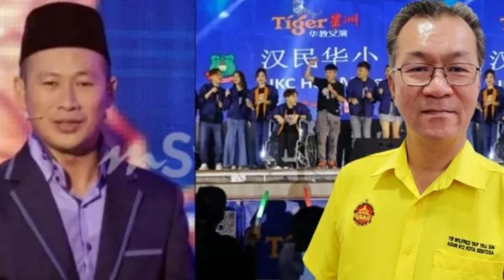 叶耀星（右）批评礼端迪（左）因礼堂酒精饮品事件，提议废除、私有化或改制华校的言论。