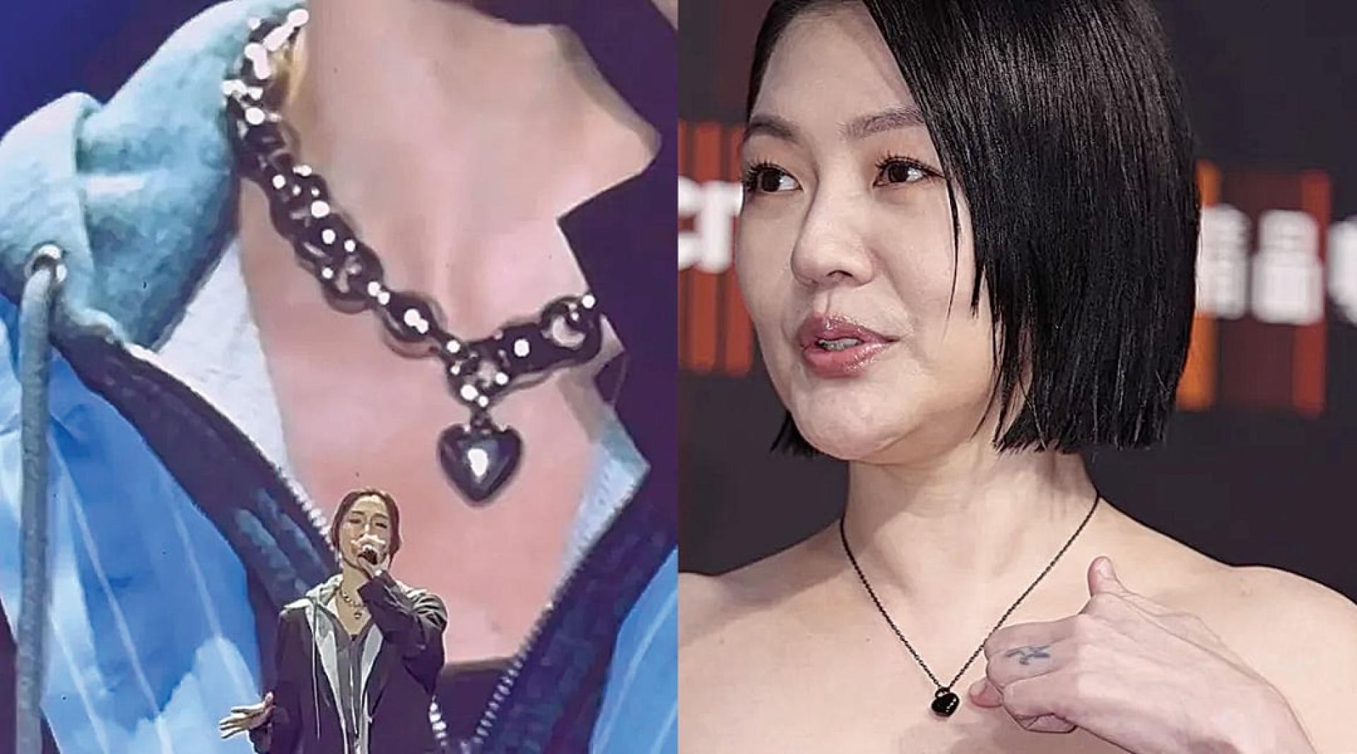 小S(右图)日前透露戴着大S骨灰项链出席金钟奖,范玮琪(左图)近日戴着心型项链登台演出,也被传是大S骨灰项链,其实瑞典品牌的产品。