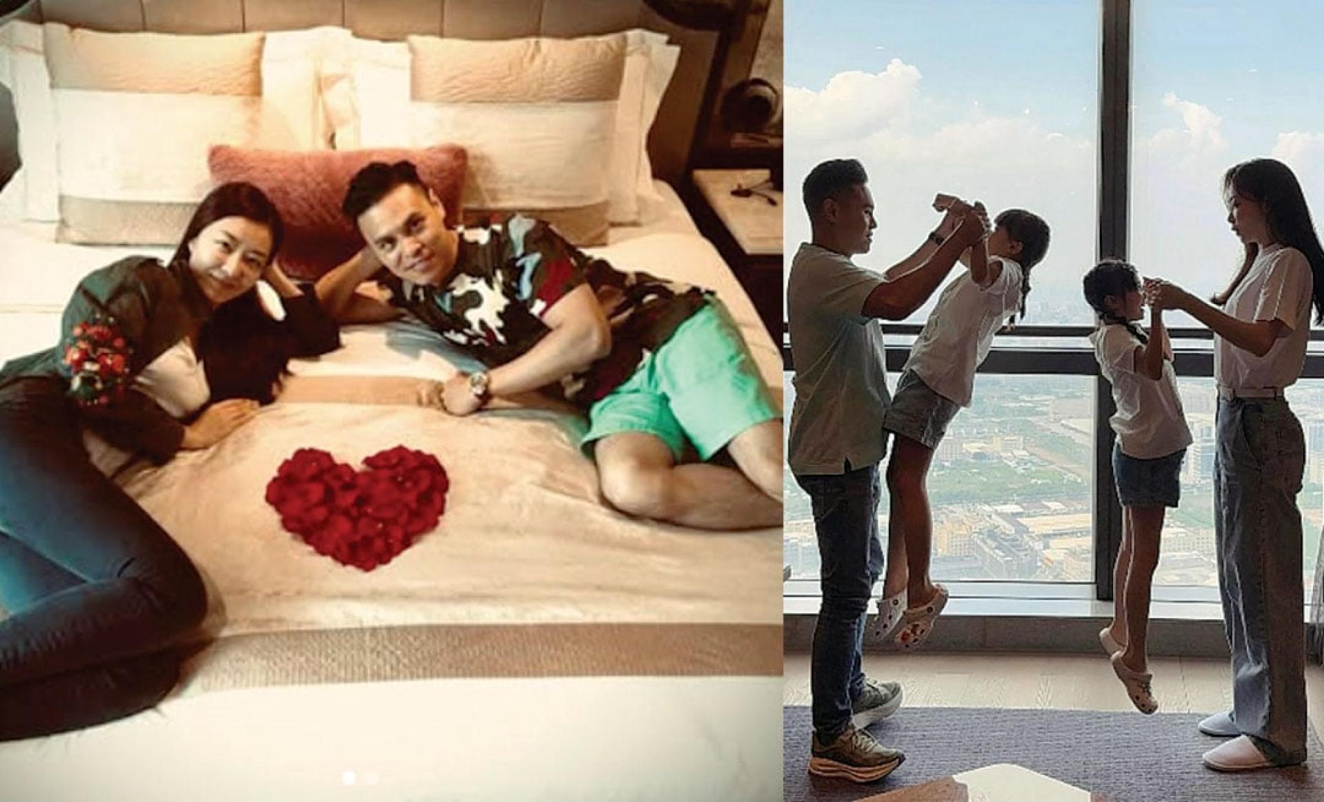 熊黛林结婚9周年晒全家福,一家4口互动画面有趣。