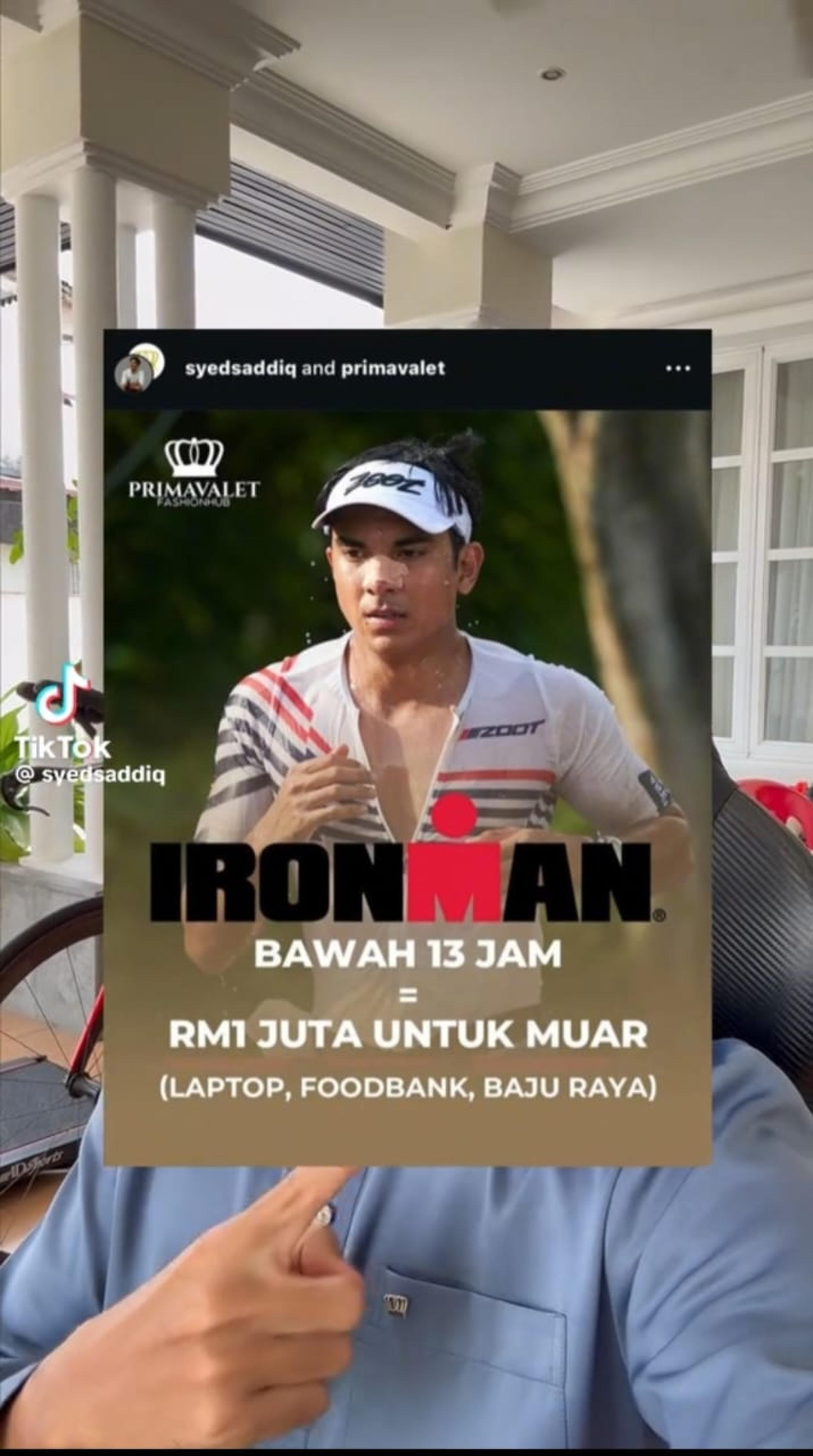 赛沙迪接受挑战，在13小时完成铁人三项赛，以为麻坡选区筹100万令吉。