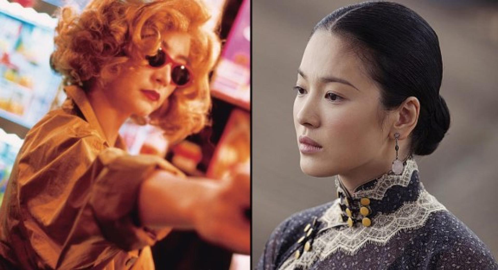 （左）林青霞在《重庆森林》演“金发杀手”。（右）宋慧乔在《一代宗师》的戏分只有5分钟。