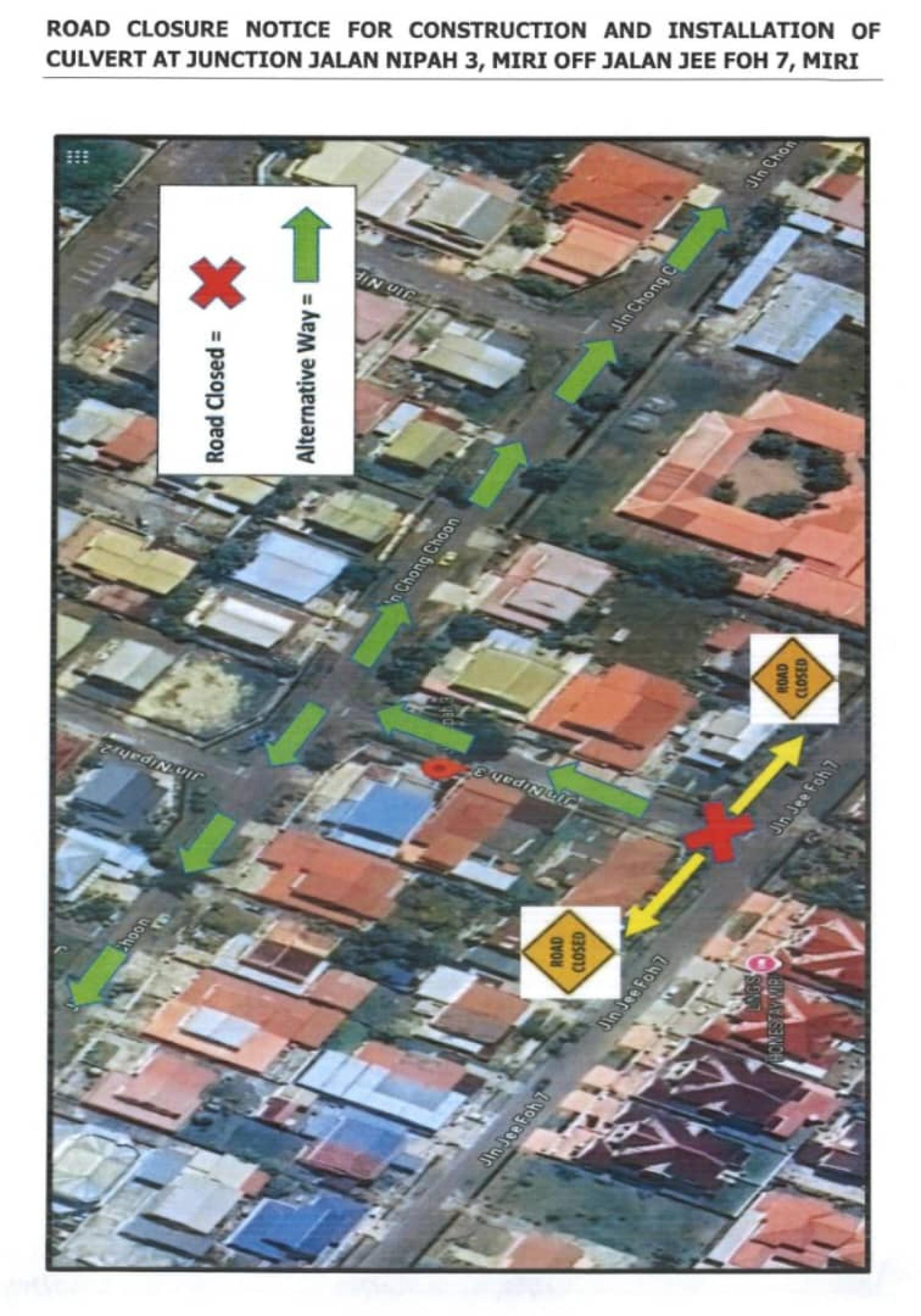 为进行涵洞（Culvert）建设与安装工程，尼巴3路与怡和7路路口将于11月4日至13日全面封路。