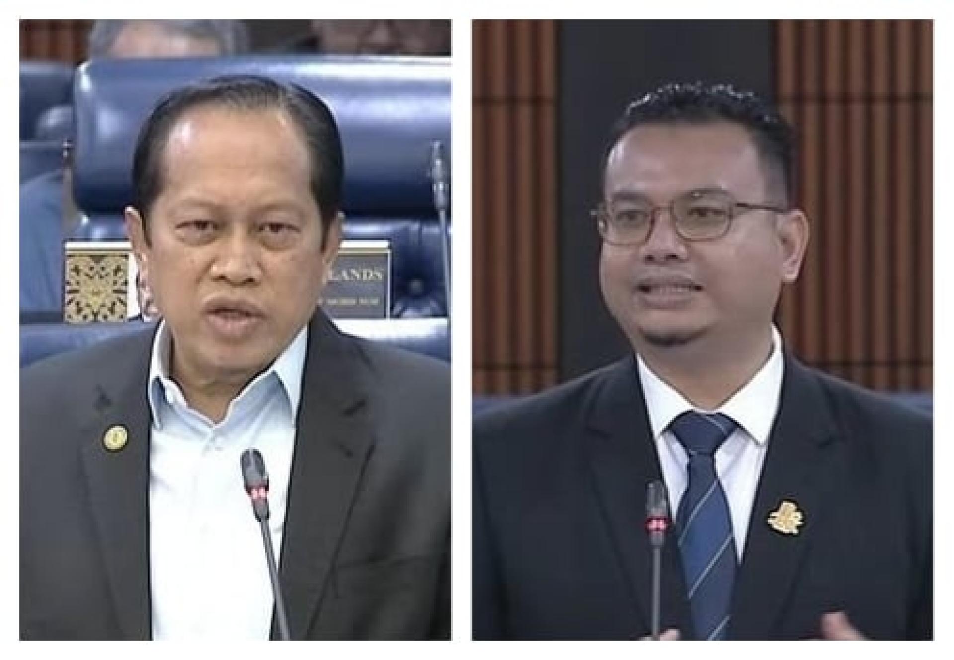 阿末马斯兰（左图起）回答慕哈末依斯拉胡丁的提问后说：“丰盛港是反对党，还诸多要求，昨天在财案表决时，全部（指着反对党）都不支持，但是要求多多，我有点懒于回答。”