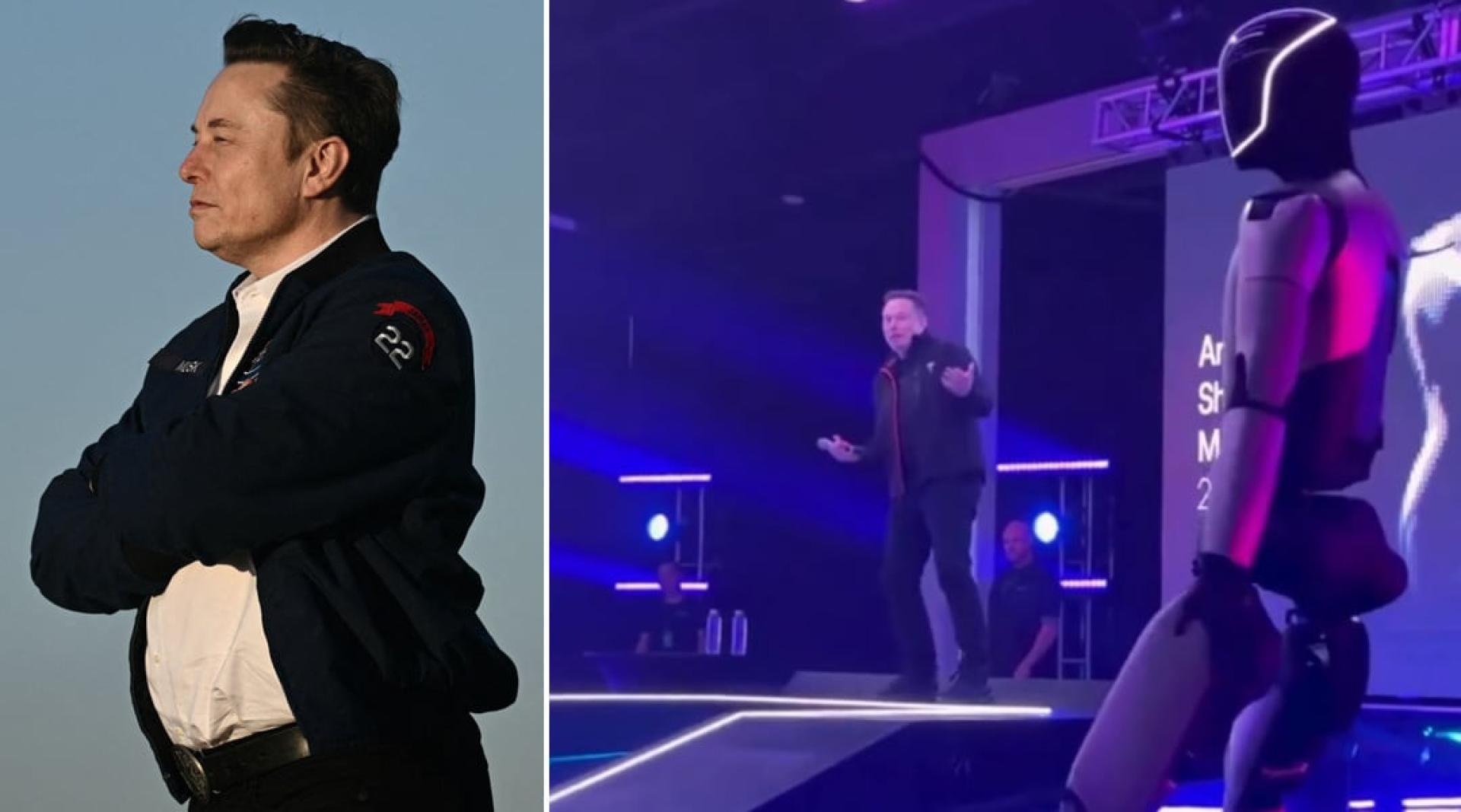 马斯克兴奋与机械人Optimus一同热舞。