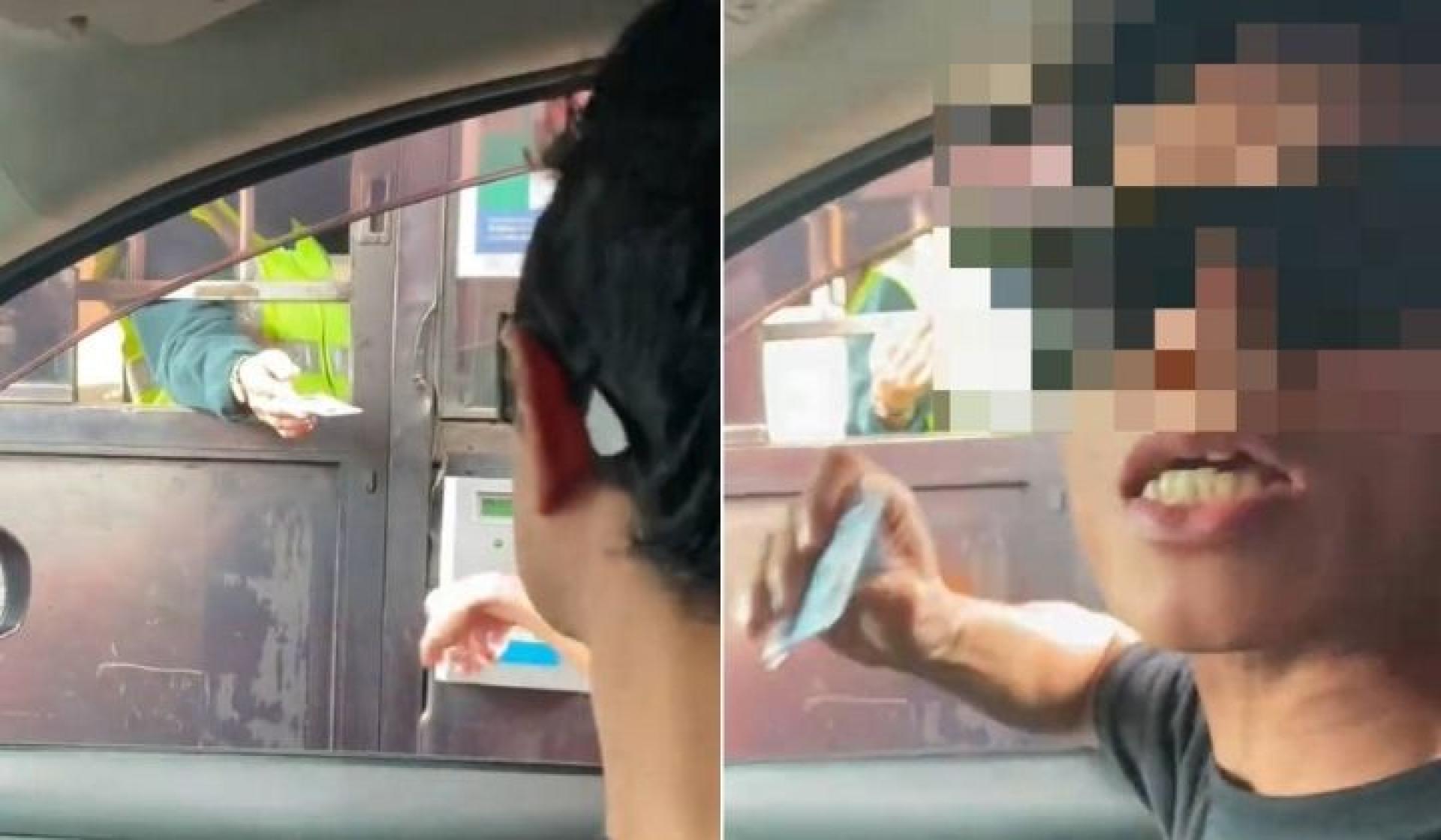 这名男子要求女员工帮他扫描一触即通卡，说这是收费站员工的工作。