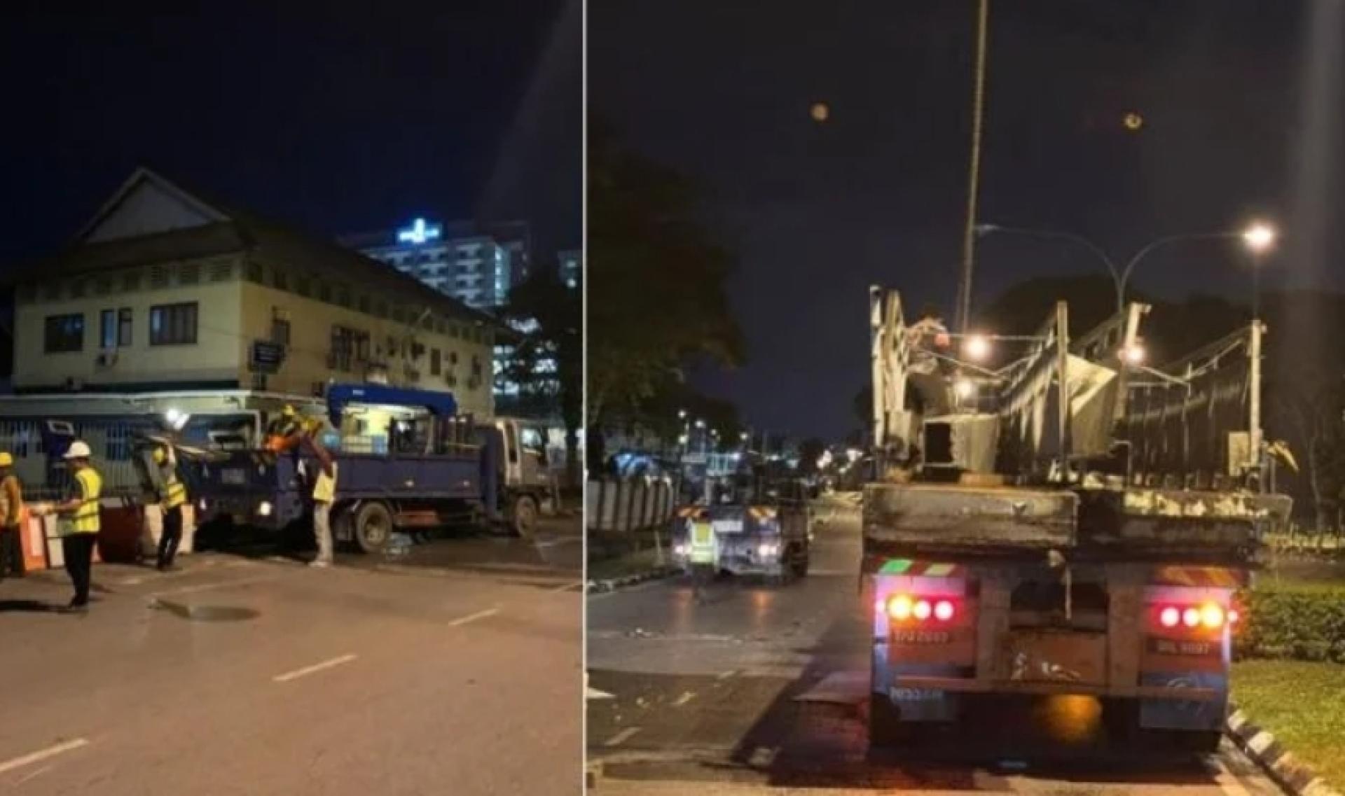 旧有的行人天桥已拆除完毕。