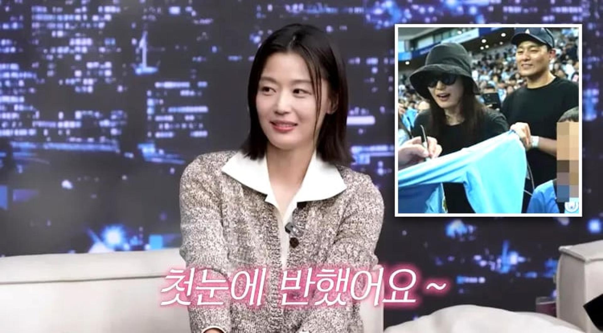 全智贤出道28年首度上YouTube节目，坦言对老公一见钟情。（小图）全智贤与老公崔俊赫。