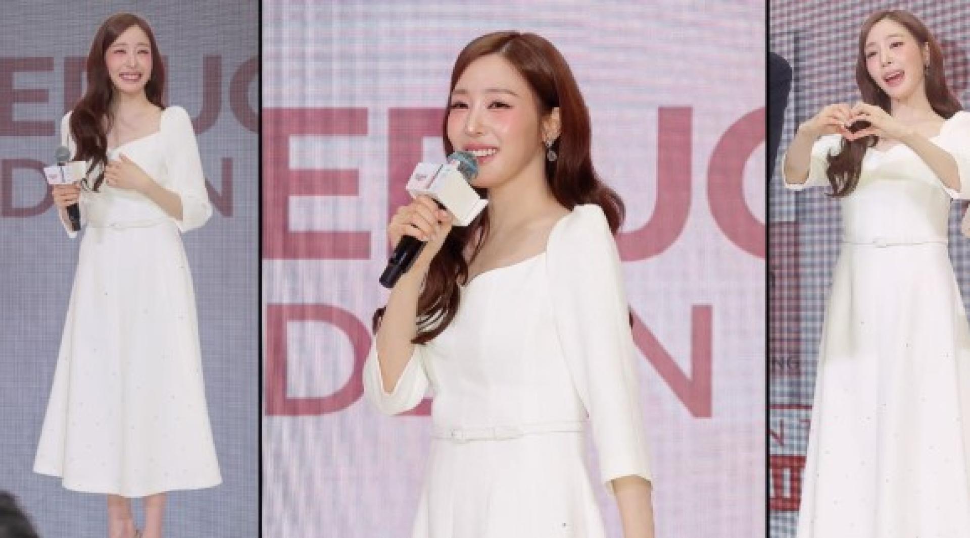 Tiffany一袭白裙仙气登场，现场SONE即时尖叫欢迎她的出现！久违来马，Tiffany以招牌笑眼回应粉丝热情，还甜笑比爱心，全程超宠粉。