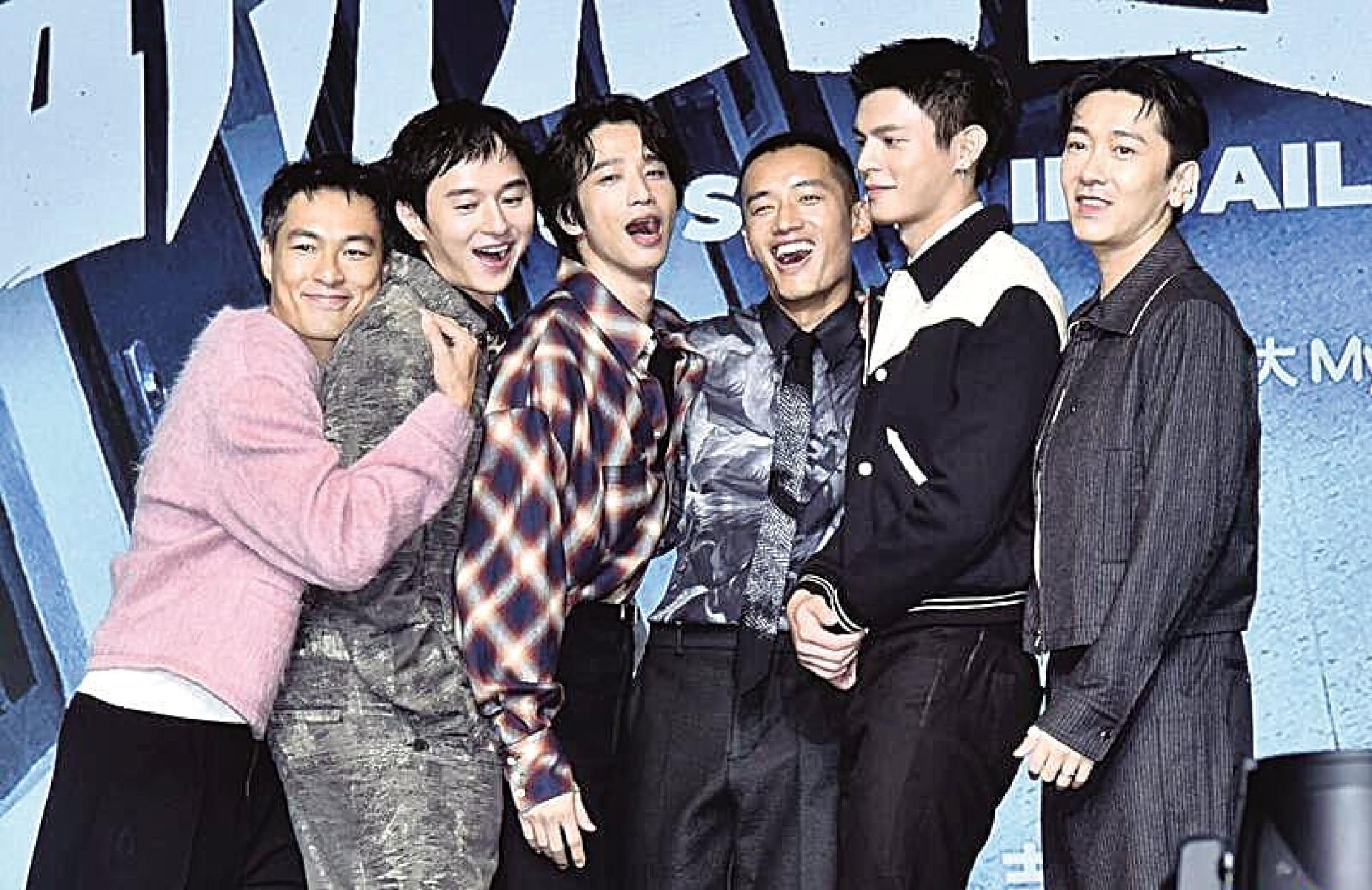 《监所男子囚生记》首映；监制杨祐宁（左起）、张轩睿、刘以豪、陈泽耀、邱以太、施名帅。