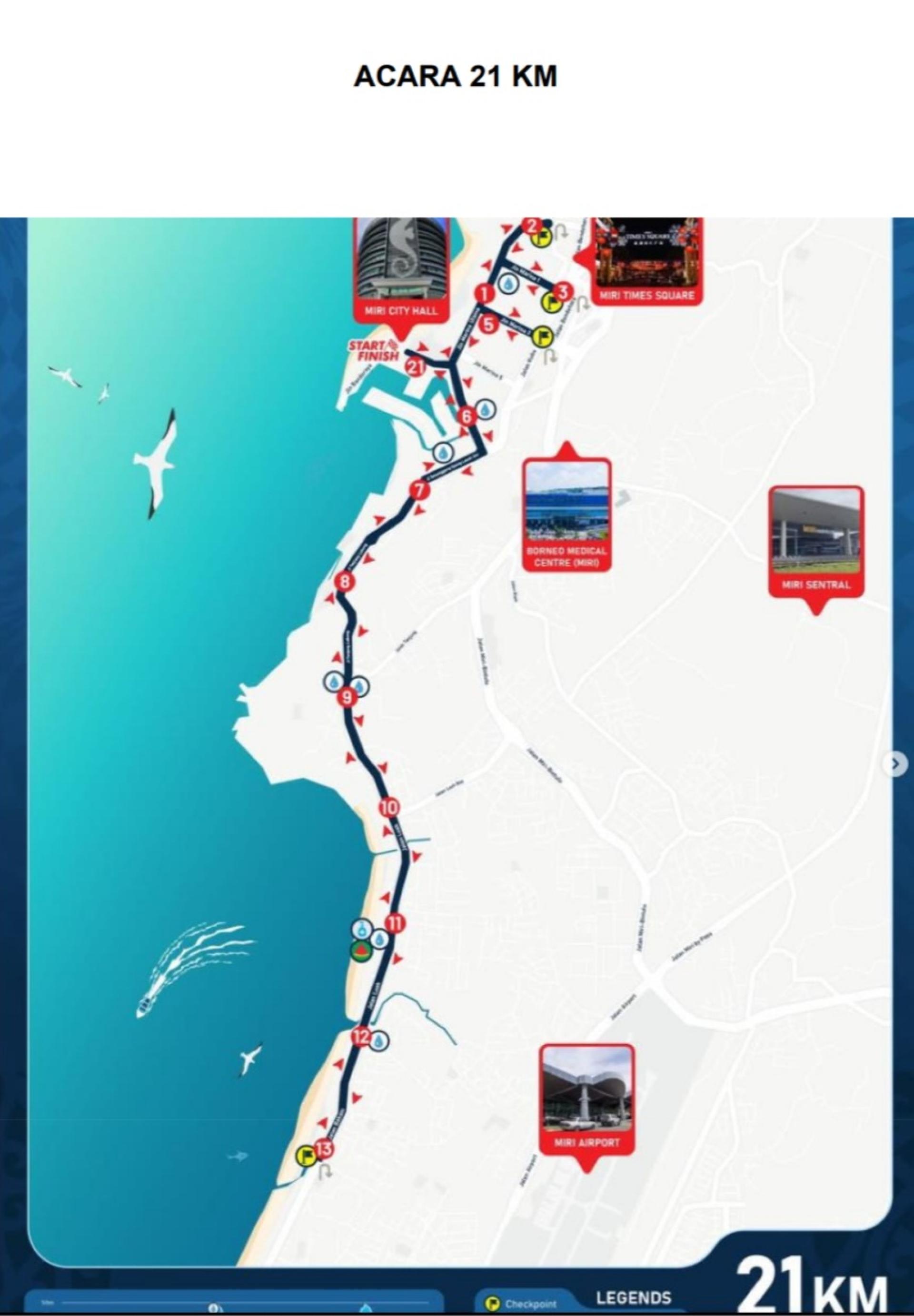 2025年美里市21公里半程马拉松路线图。