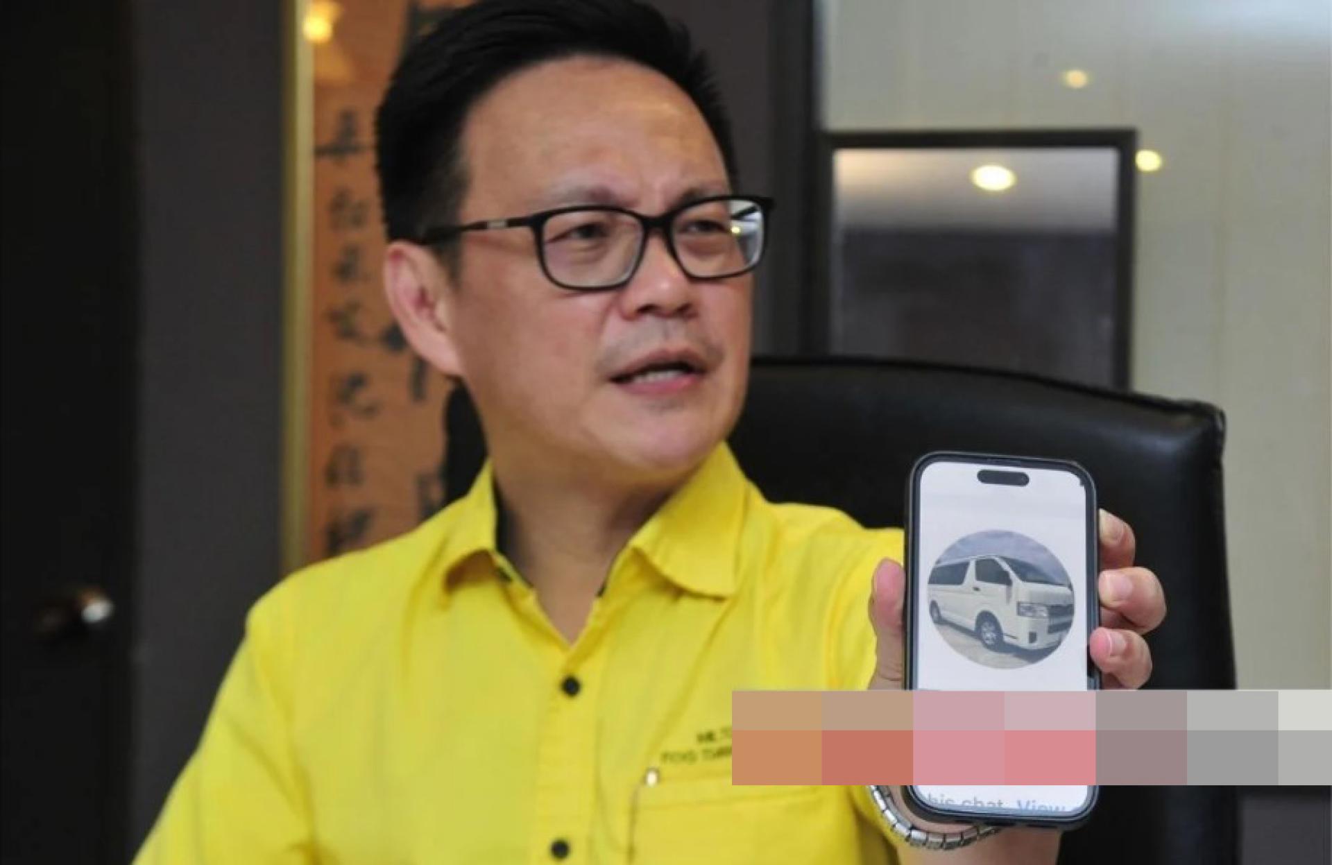 符祥威展示售价3万2千令吉的2018年二手丰田HiAce窗型面包车Facebook Marketplace广告。