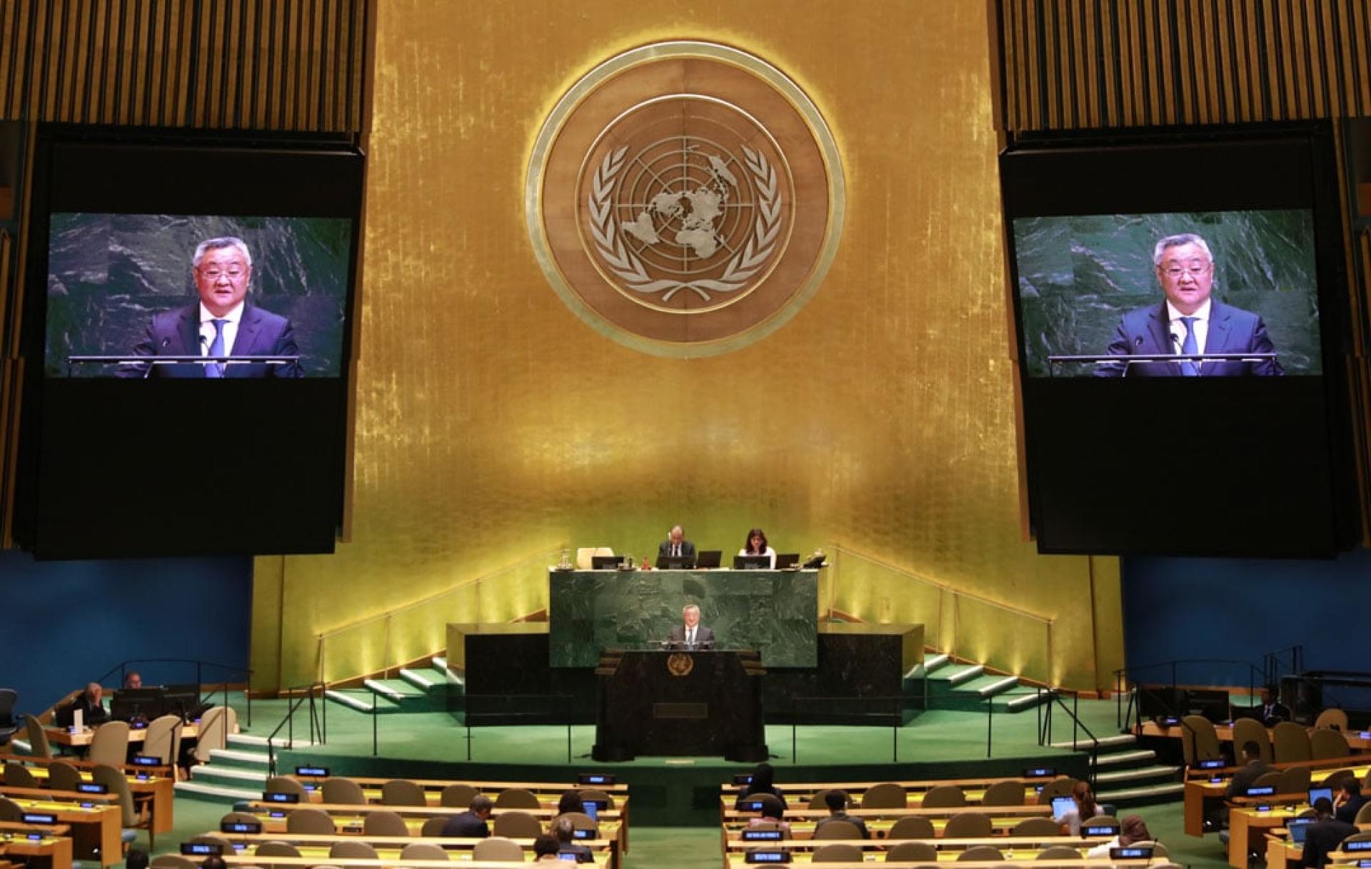 傅聪在第80届联合国大会审议安理会改革问题的全体会议上发言。（图：新华社）