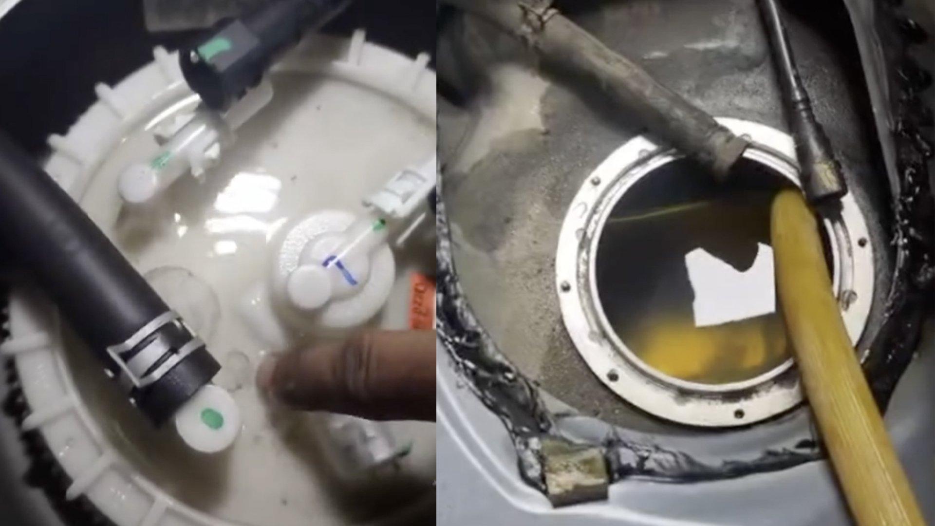 2名女子在汝来某个油站添油后车子都抛锚，原来是汽油掺了水。