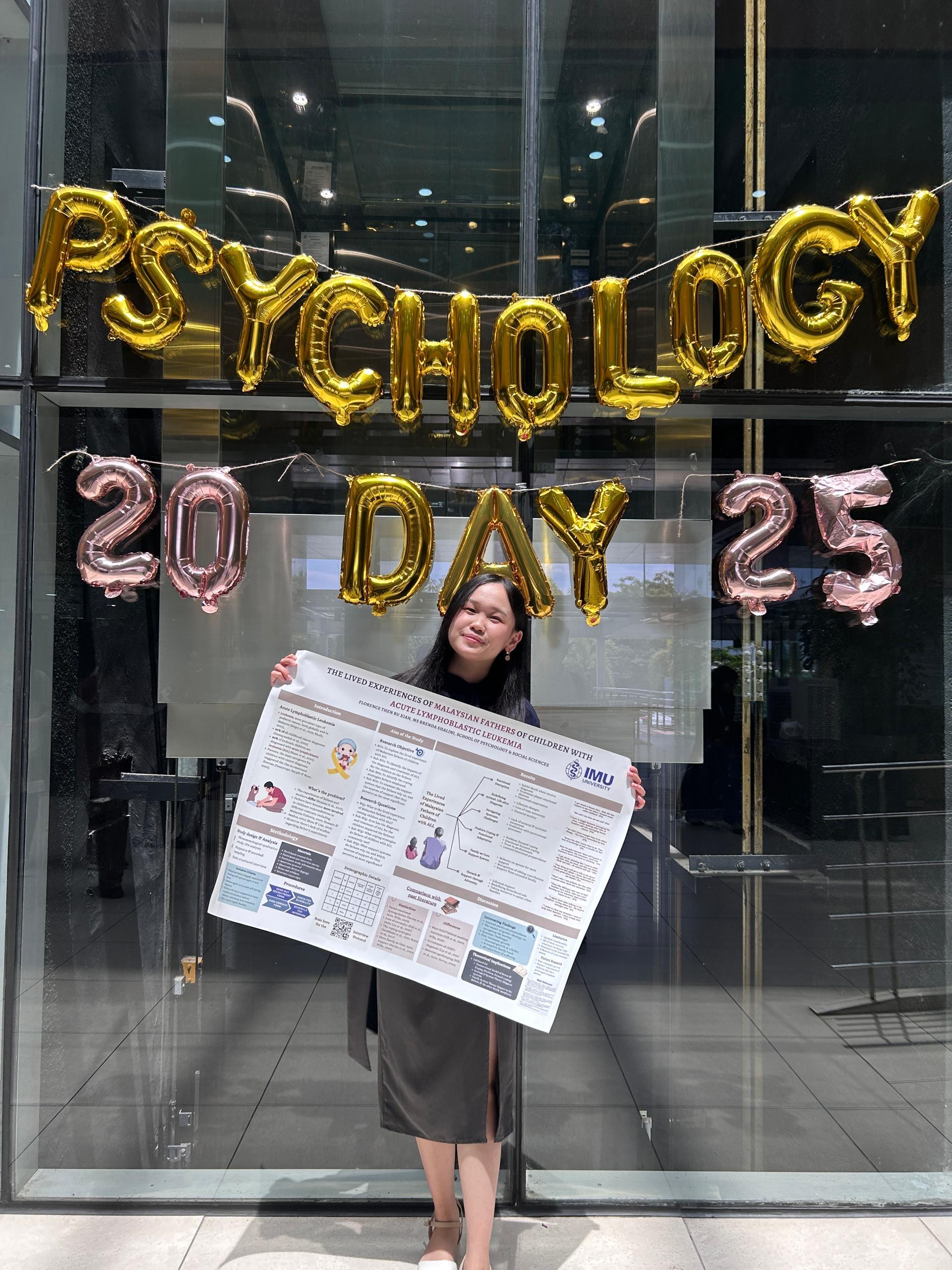 Florence感激学校赋予学生自由选择研究课题的空间，让她得以追随自己长期热衷的方向，健康心理学。