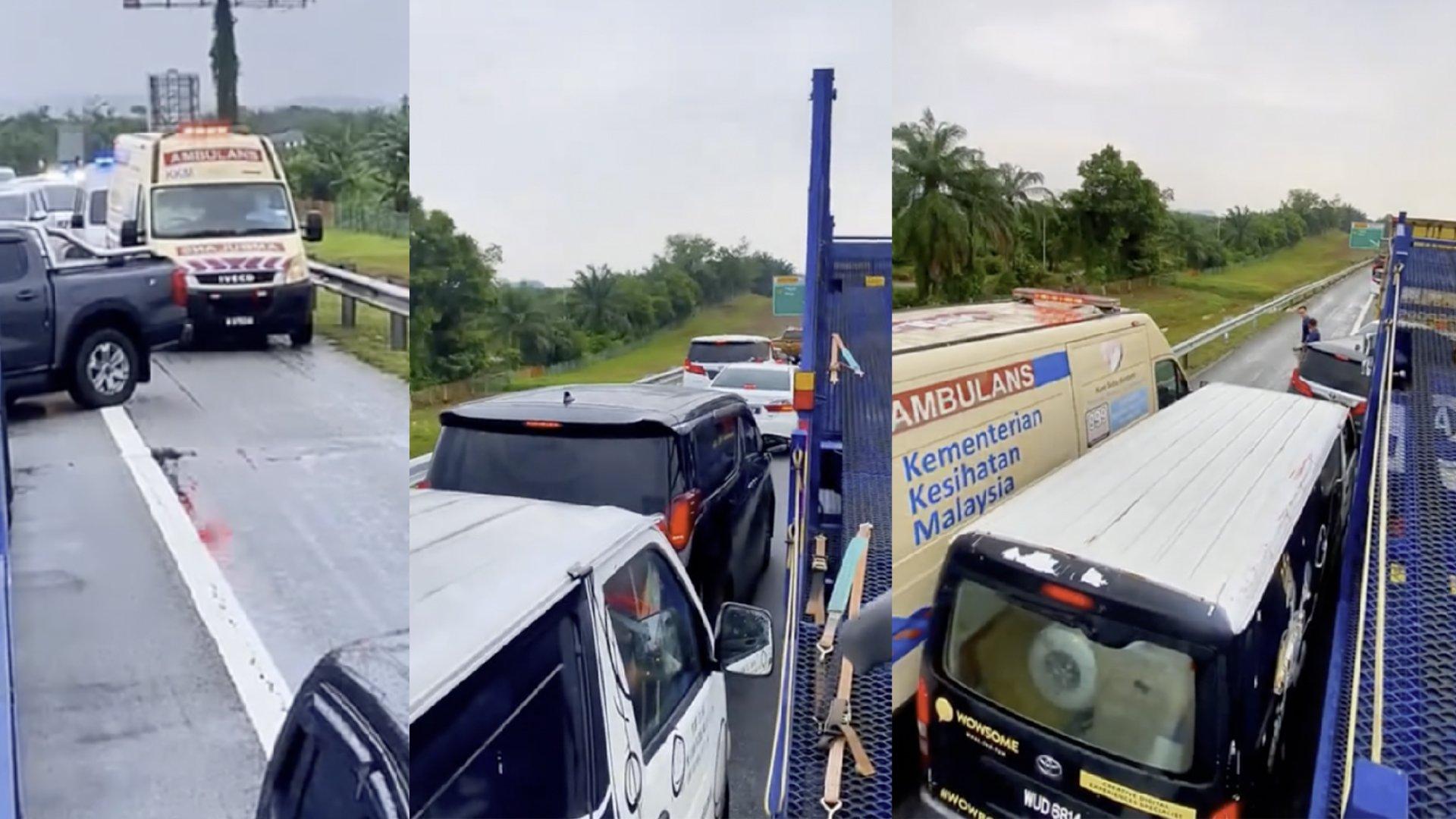 很多车辆滥用紧急通道，结果造成紧急通道也阻塞，阻碍了赶路去救援的救护车。