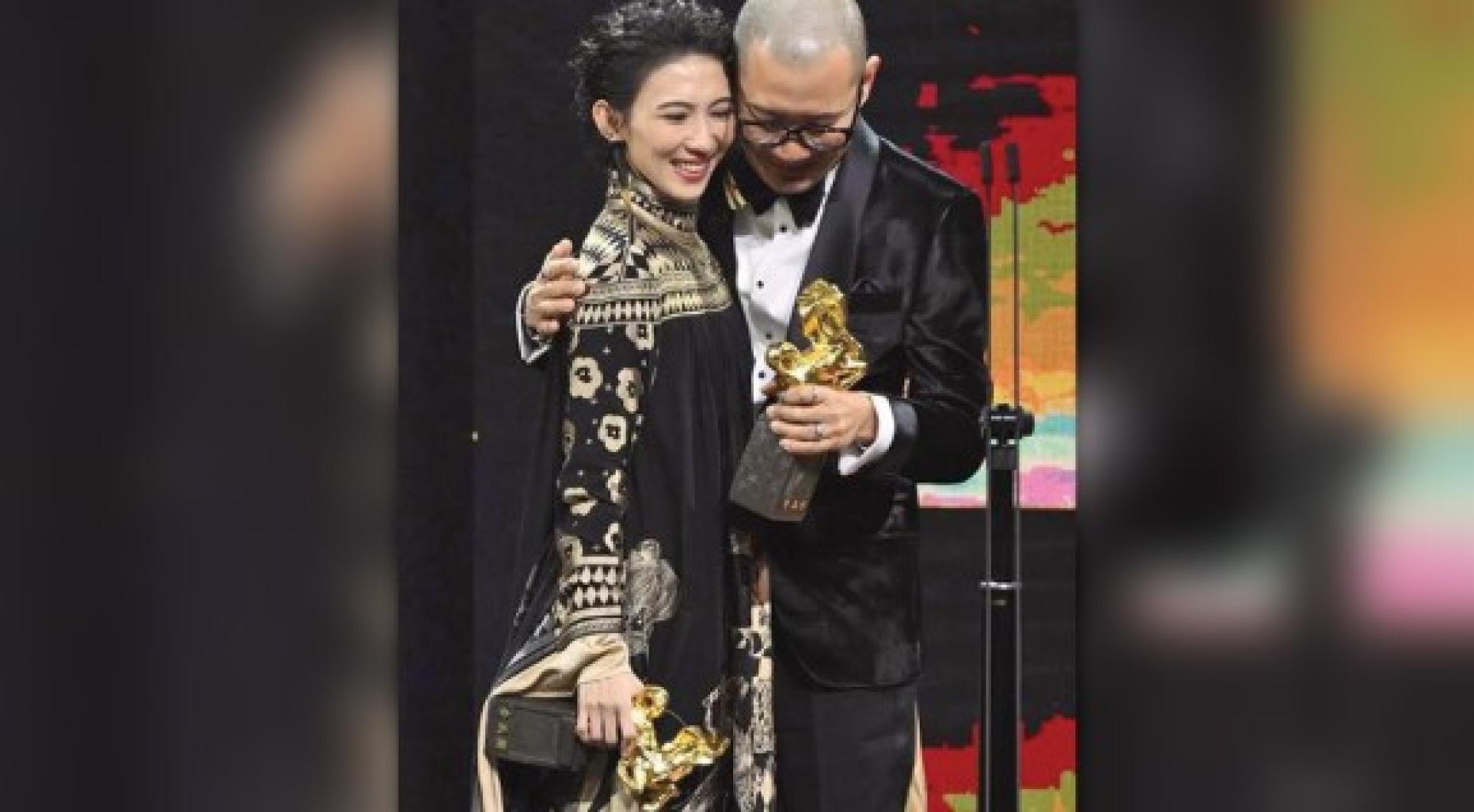 戴佩妮作曲演唱、张吉安填词的《布秧》获最佳原创电影歌曲，两人兴奋拿奖。