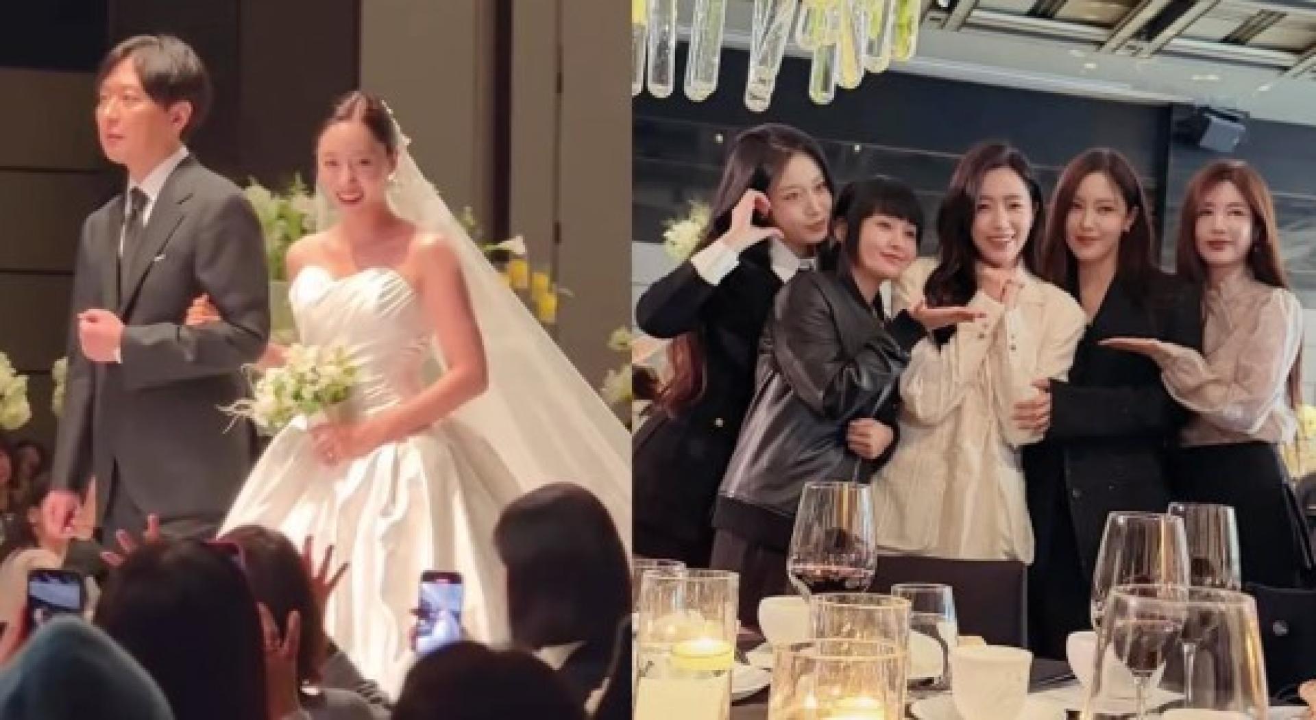 T-ara成员恩晶（左图右）嫁给导演金秉佑，队友都出席祝贺，独缺昭妍。