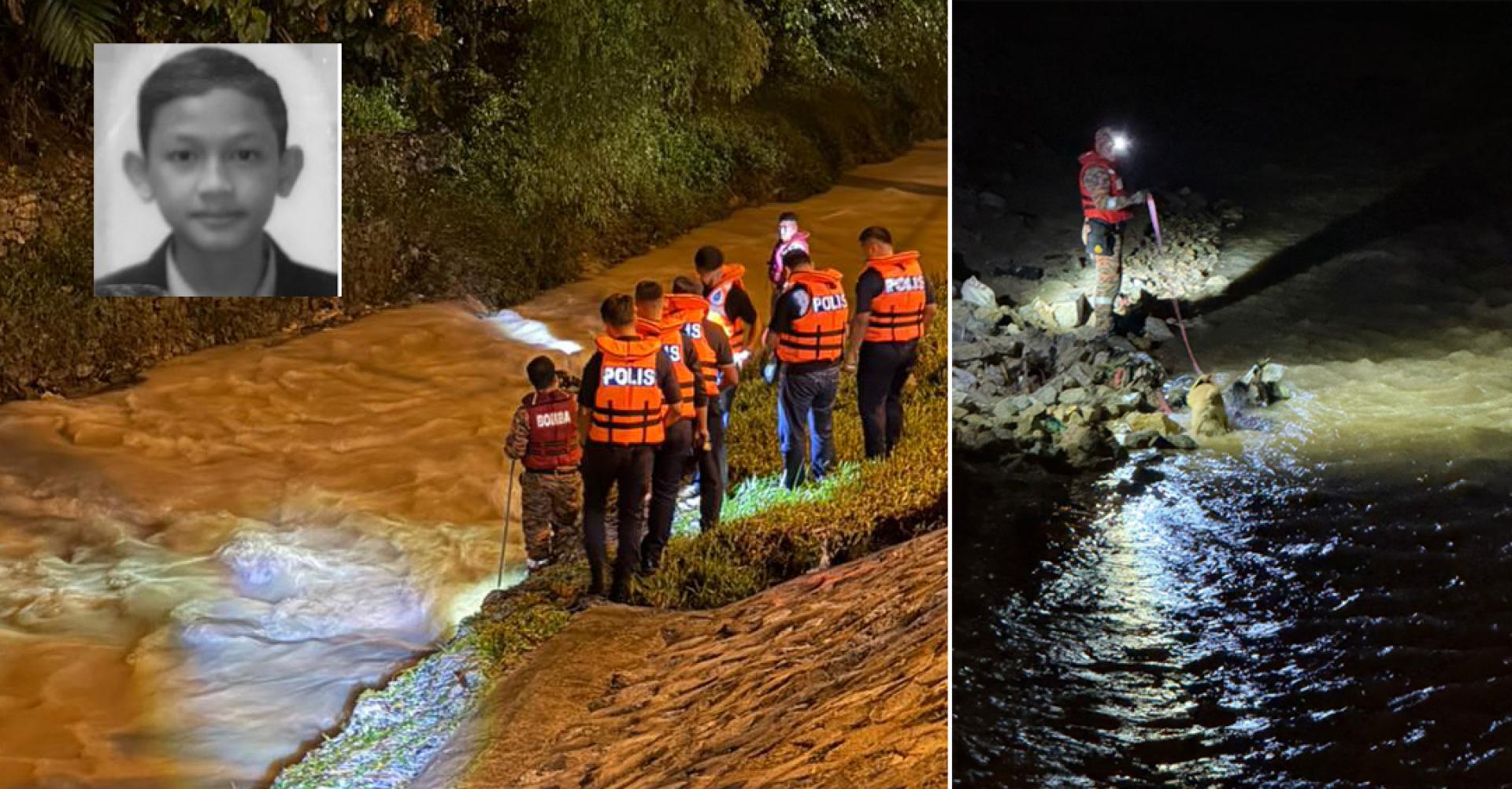 搜救人员沿着河流展开搜救行动，小图为死者凯云沙奇尔。