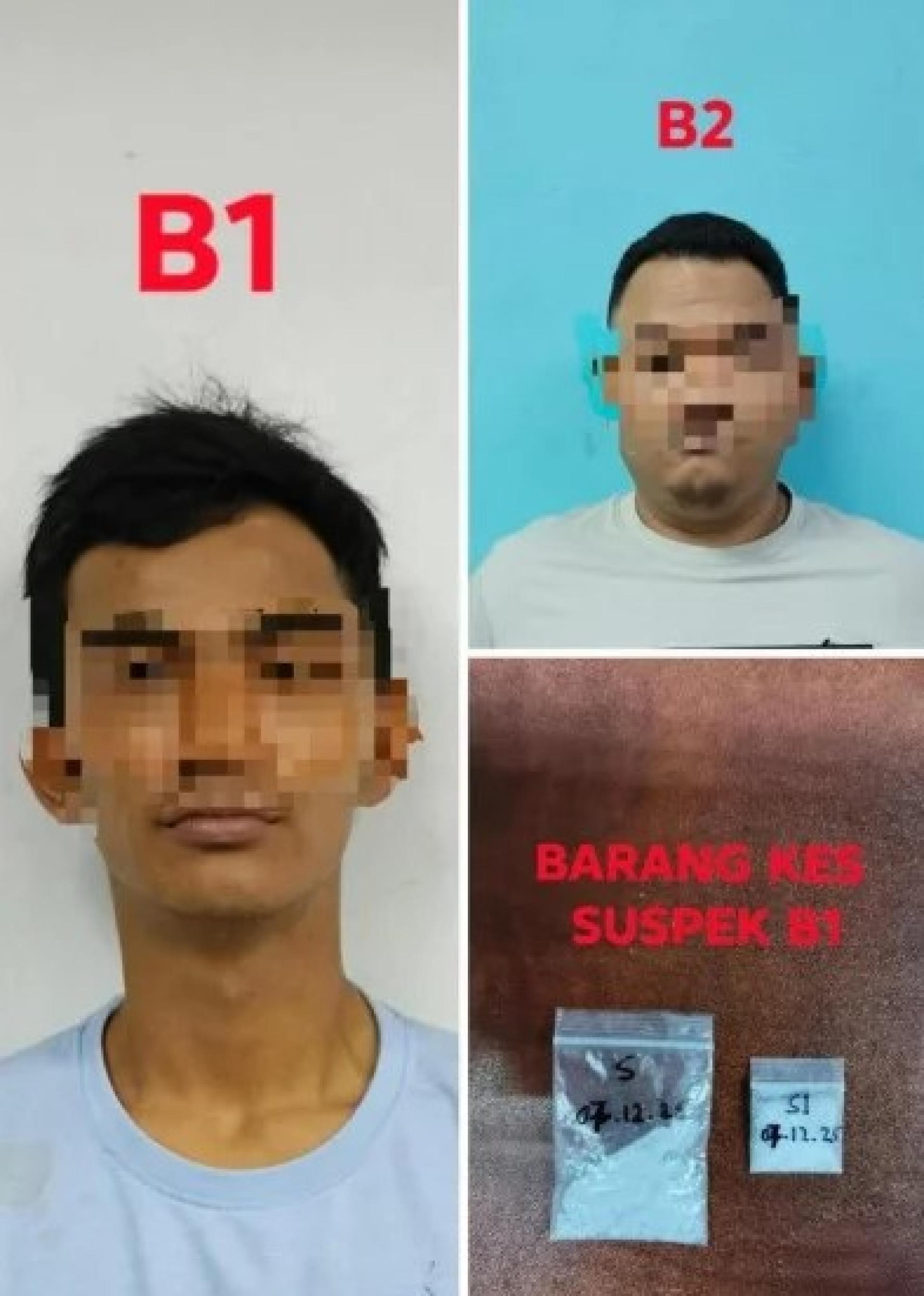 资料照片显示被拘留的嫌疑人及含3.72克疑似冰毒的小塑料包。