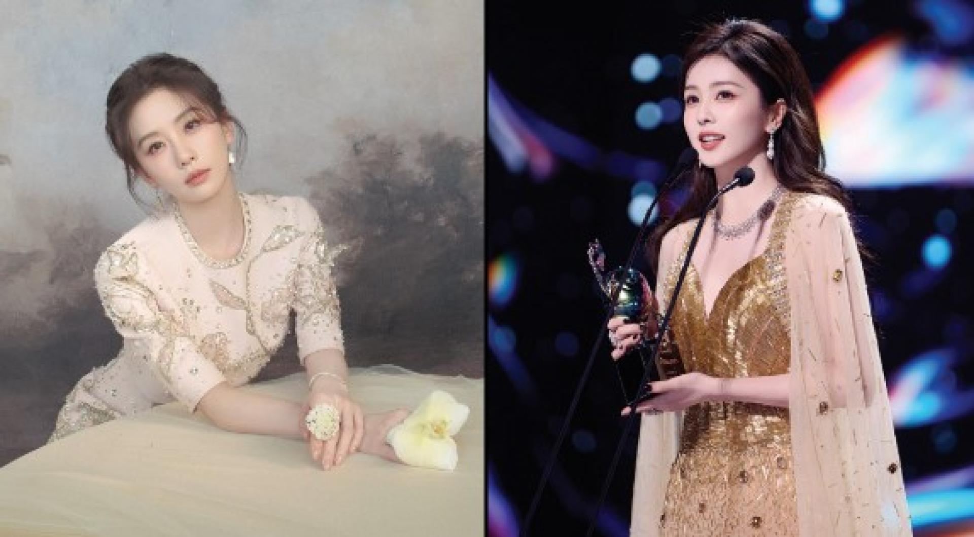 （左）刘诗诗原定获得年度喜爱（电视剧）女性角色第3名。（右）白鹿领走刘诗诗奖座。