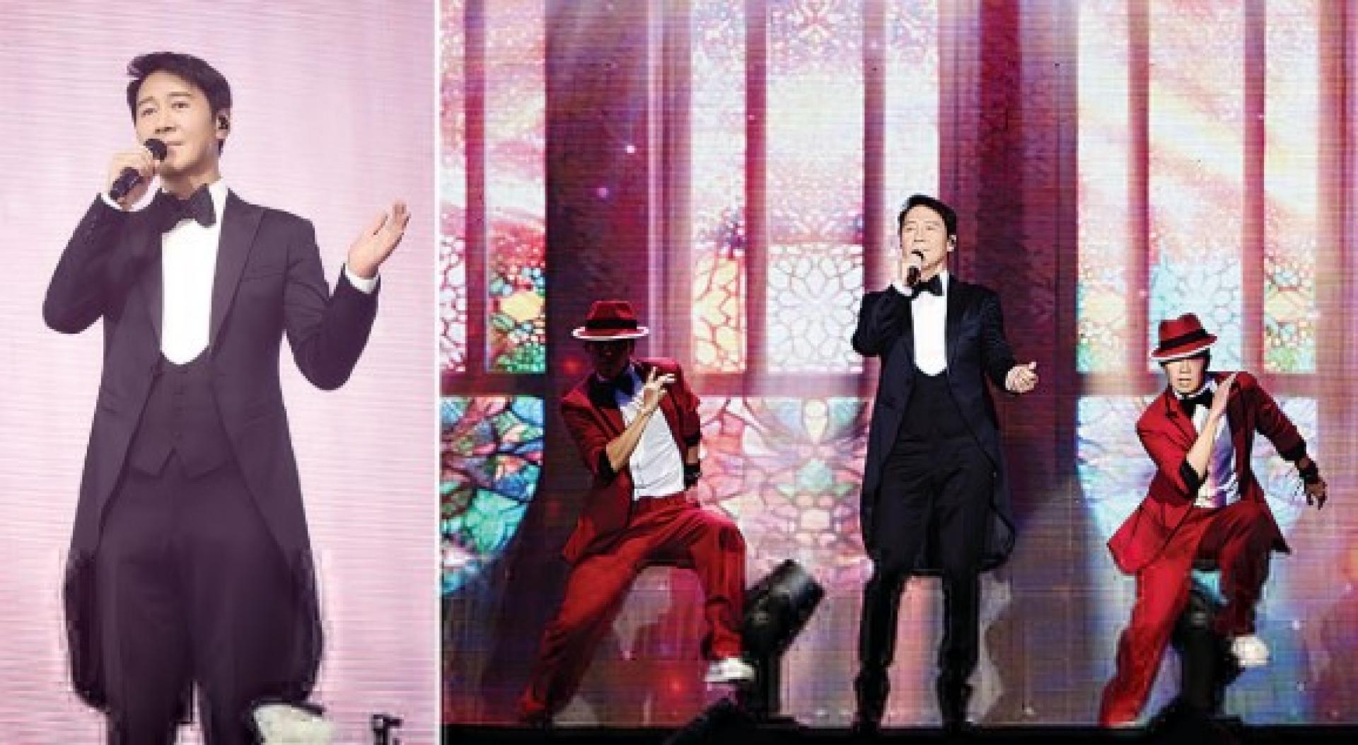 黎明以绅士风十足的黑色燕尾外套亮相，一开场便让全馆瞬间沸腾。