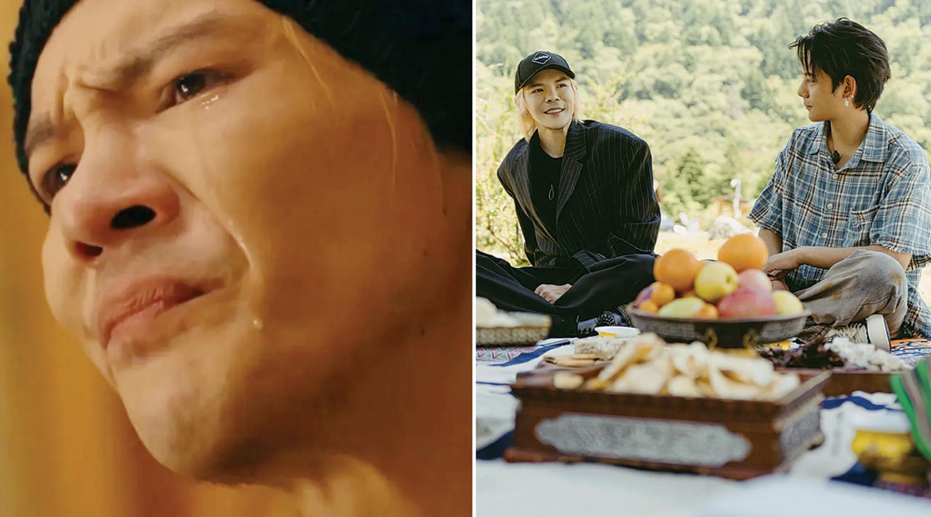 （左）向佐回想在娱乐圈长大的点点滴滴，不禁泪崩。（右）向佐和丁真漫游甘孜藏族自治州。