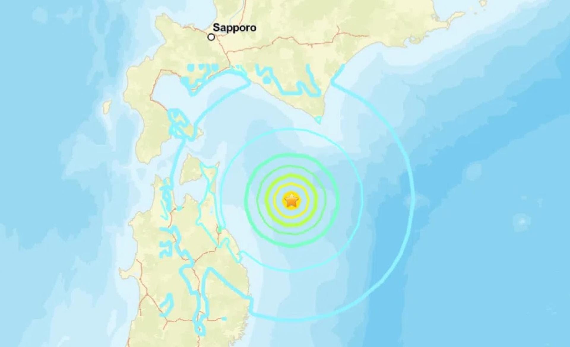 日本青森县东部海域发生6.7级地震。（美国地质调查局网站截图）