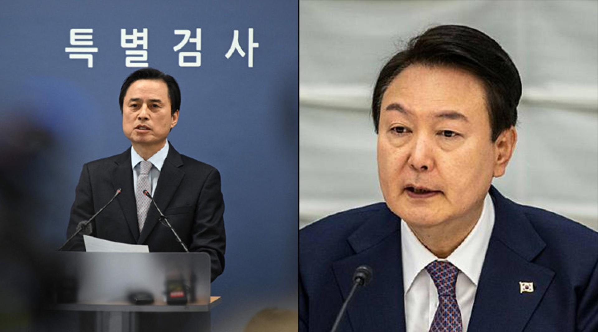 赵垠奭（左）公布调查结果。