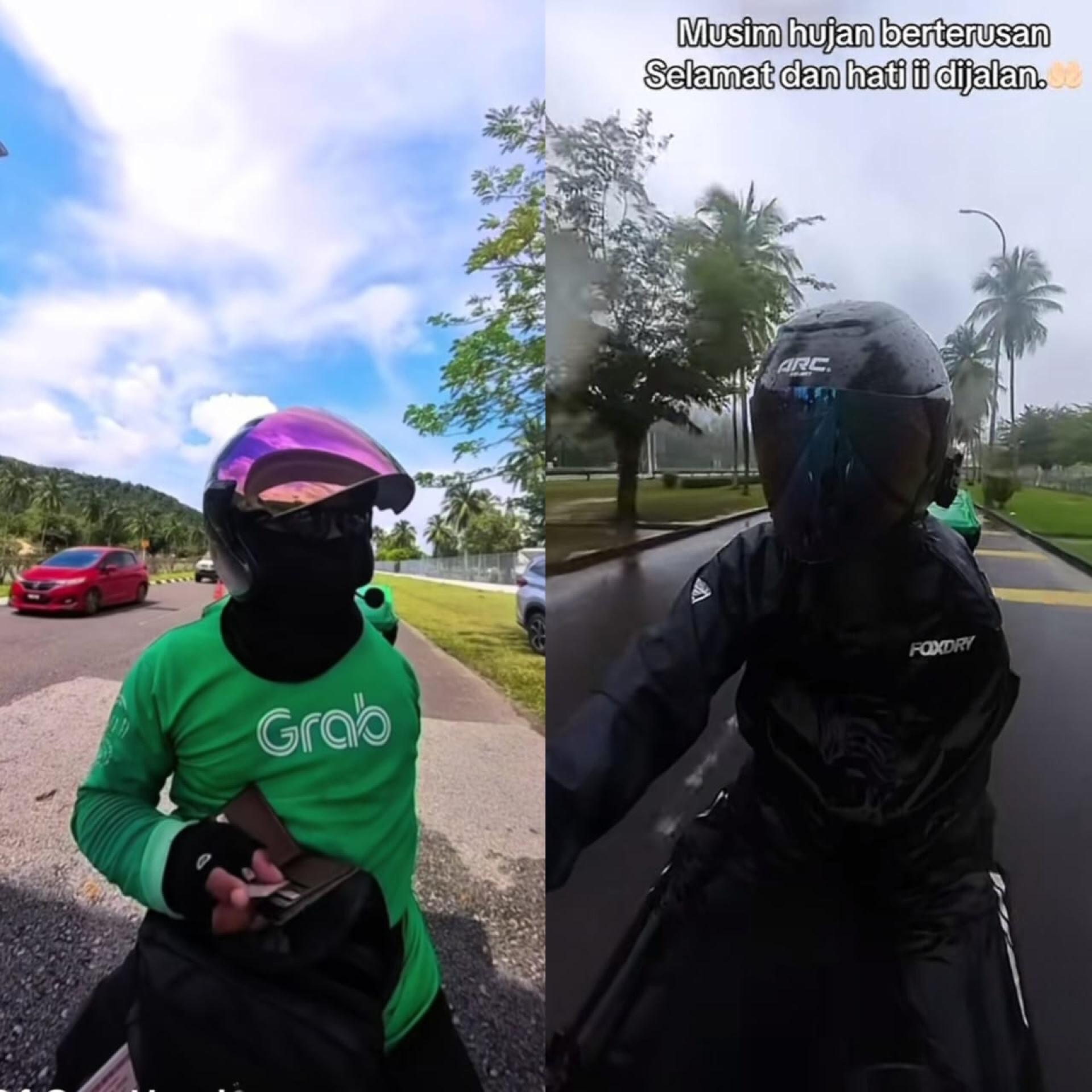 无论晴天或雨天，阿末纳比尔都骑着摩托车送餐，激励了许多人。（取自TikTok）