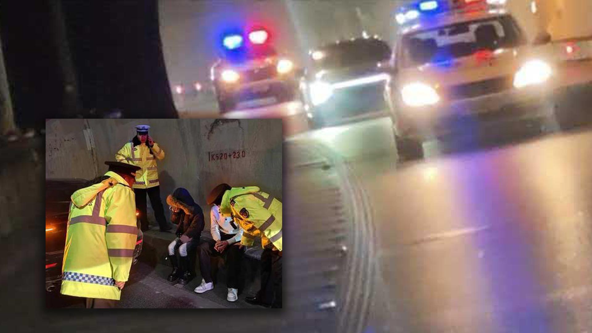 高速交警开路护航下，这辆车直到燃油耗尽终于安全停下。