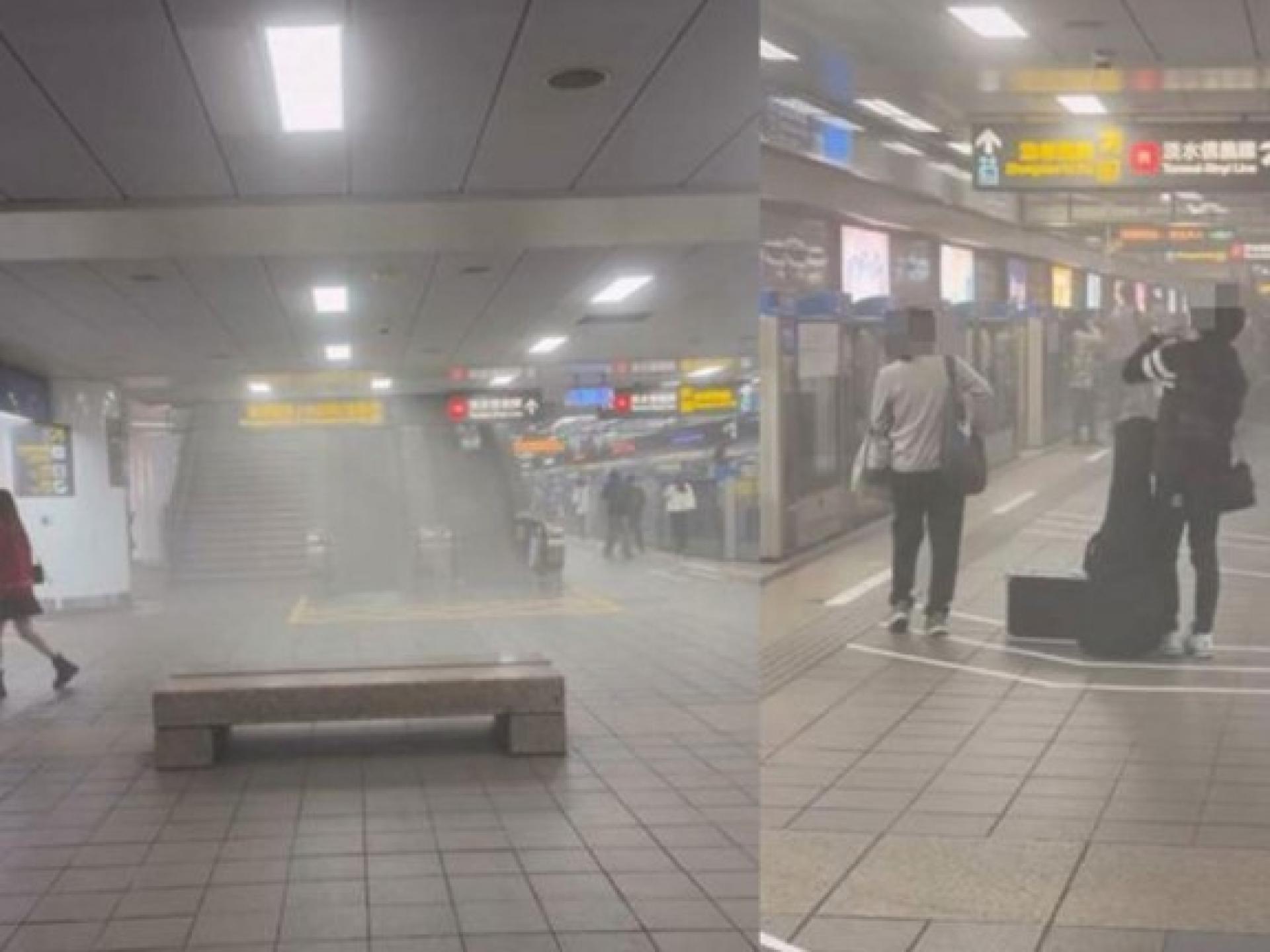 张文在捷运站丢掷烟雾弹。